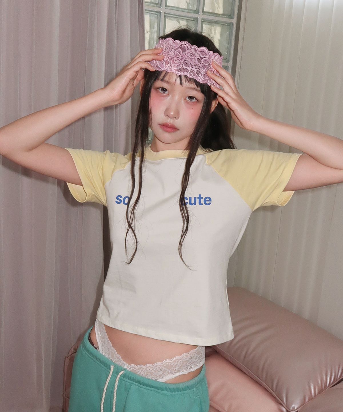 키코지(KIKOZY) 쏘 큐트 래글런 티셔츠 옐로우