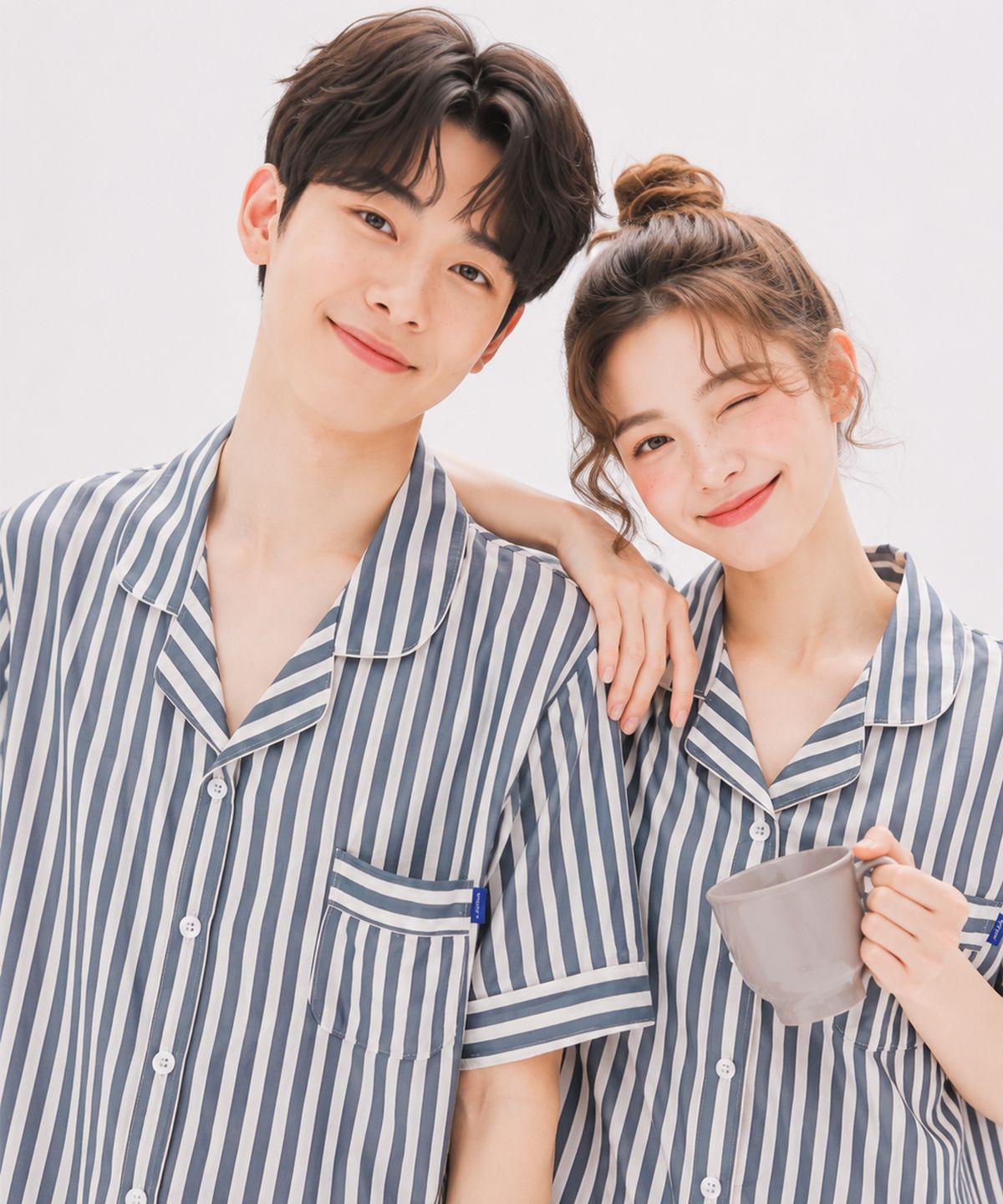 파란(PALAN) 시오 요루면 스트라이프 커플 반팔잠옷 세트 여름 시원한 파자마