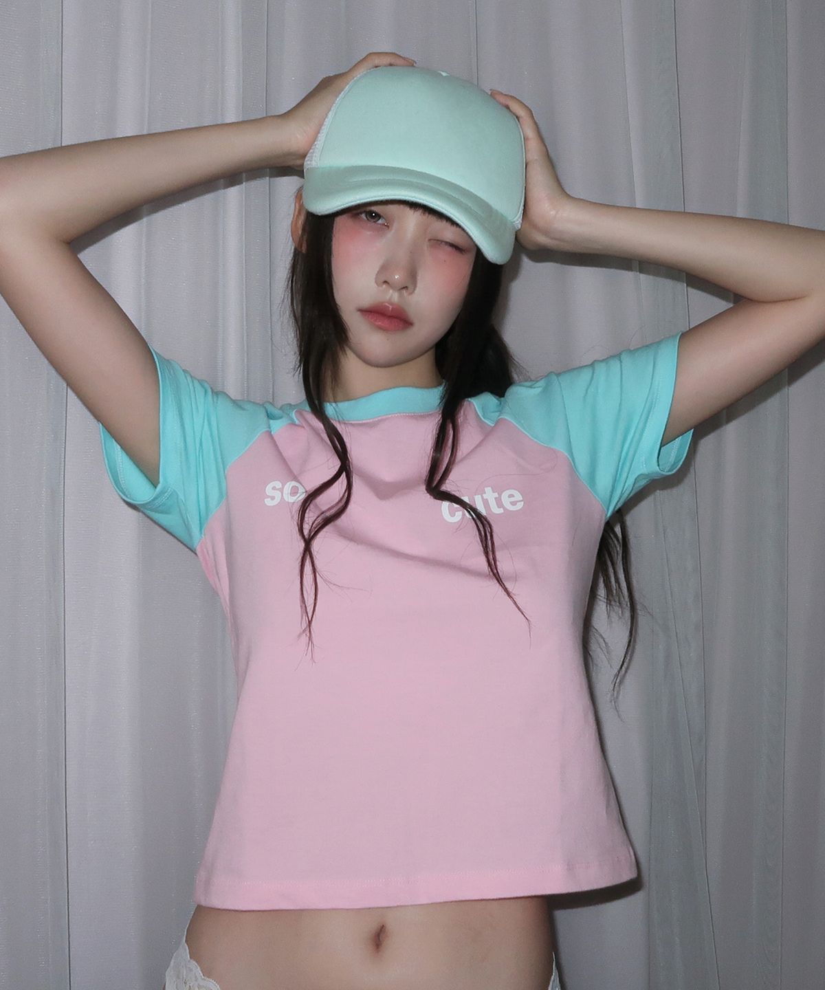 키코지(KIKOZY) 쏘 큐트 래글런 티셔츠 스카이블루