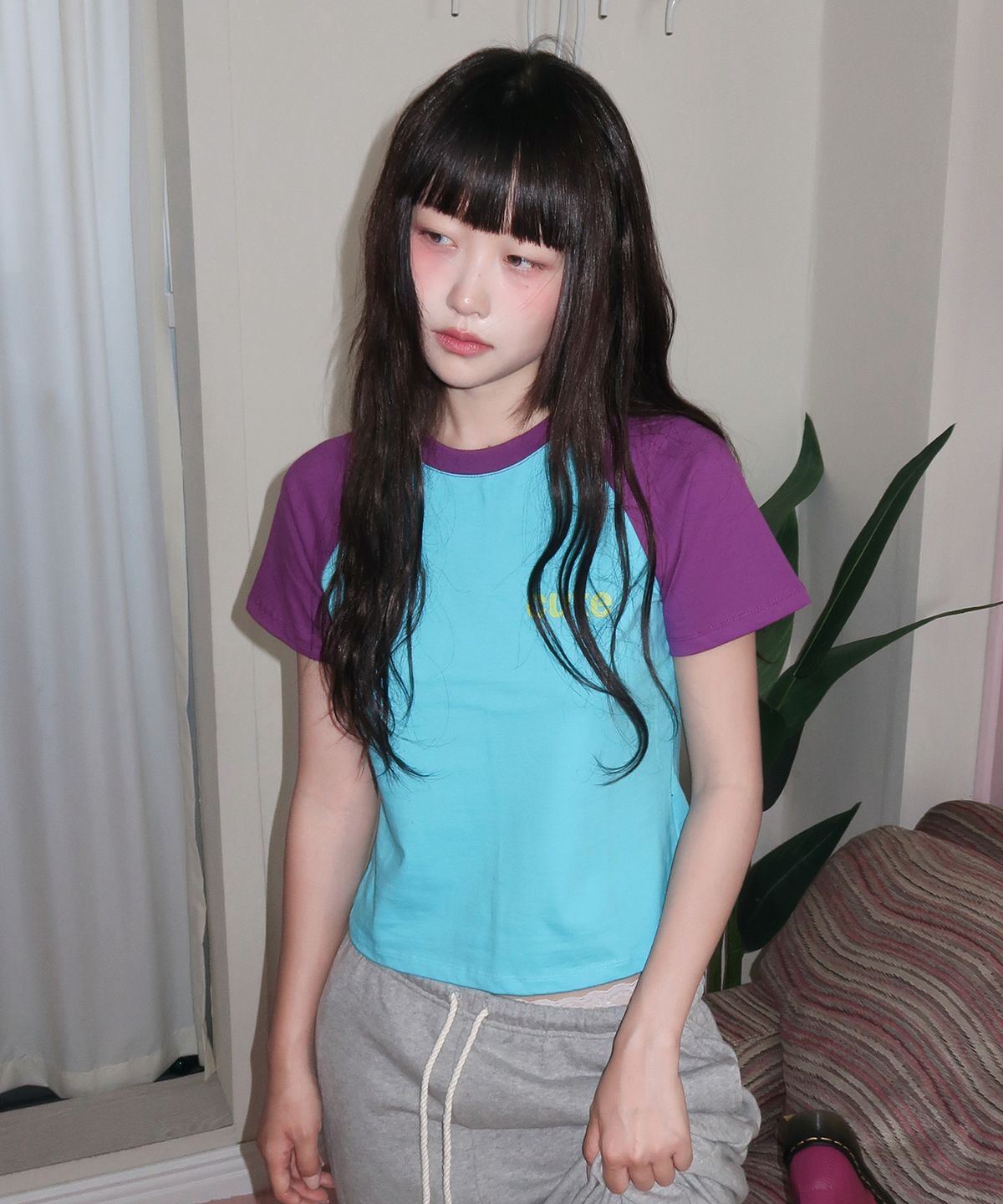 키코지(KIKOZY) 쏘 큐트 래글런 티셔츠 퍼플