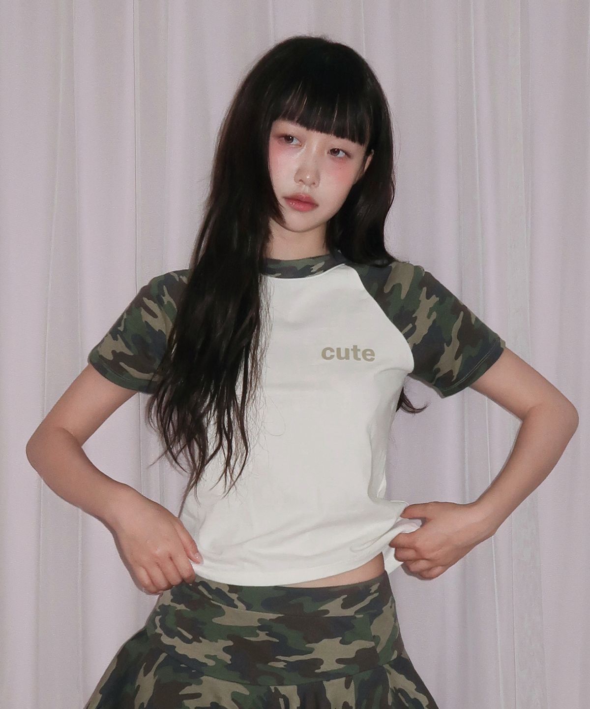 키코지(KIKOZY) 쏘 큐트 래글런 티셔츠 카모