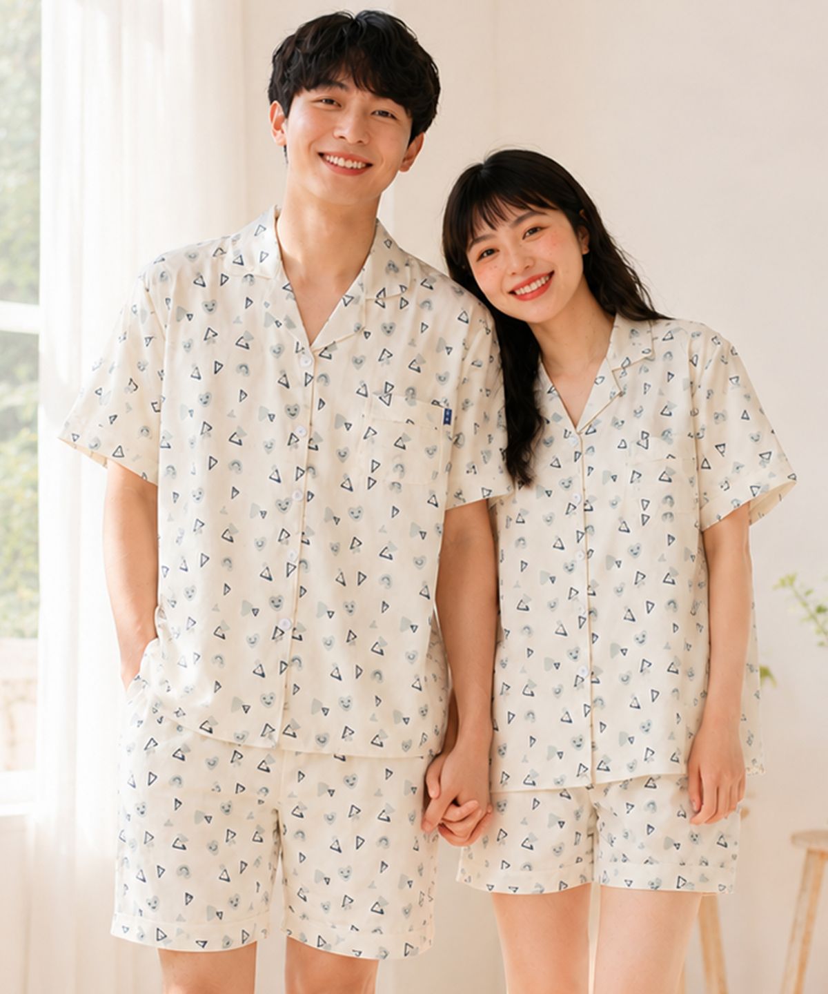 파란(PALAN) 스마일하트 요루면 커플 반팔잠옷 세트 여름 시원한 파자마