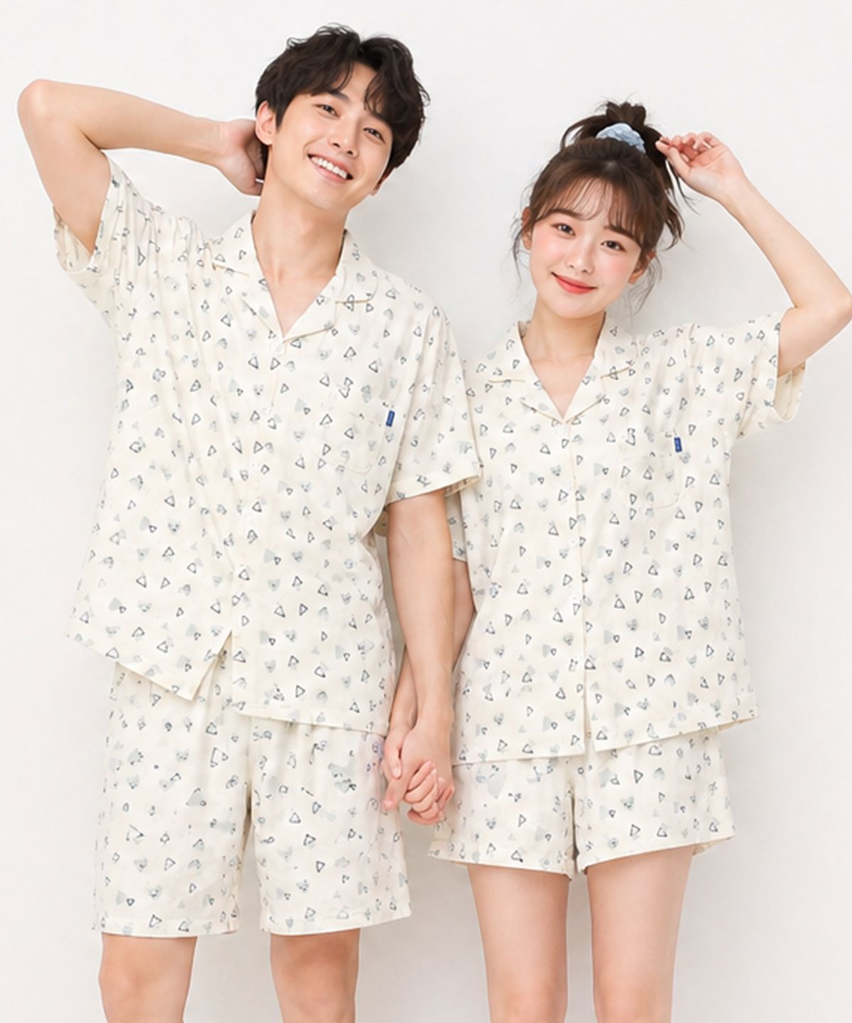파란(PALAN) 스마일하트 요루면 커플 반팔잠옷 세트 여름 시원한 파자마