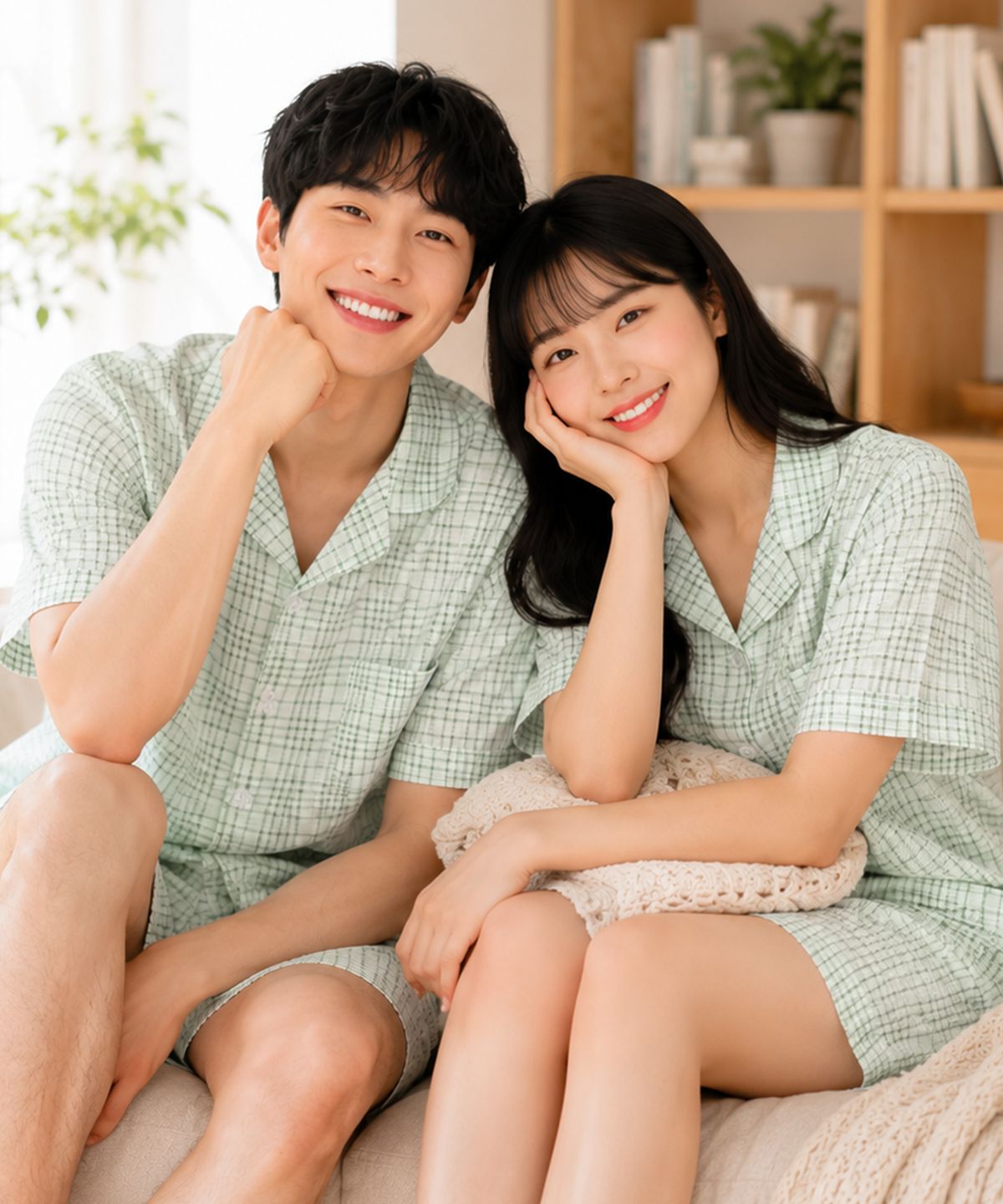 파란(PALAN) 민트브리즈 요루면 체크 커플 반팔잠옷 세트 여름 시원한 파자마