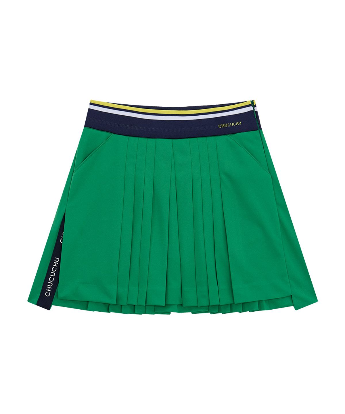 츄쿠츄(CHUCUCHU) 페이퍼 트임 플리츠 스커트 (GREEN) CBFSS-SK003W