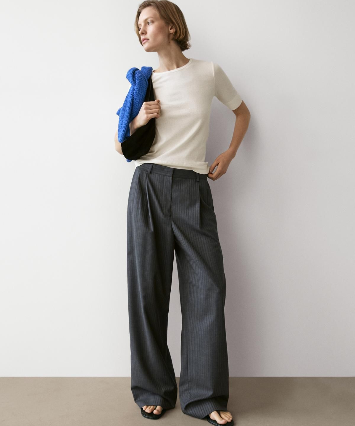 마시모두띠(MASSIMO DUTTI) Pinstripe cool wool blend suit pants