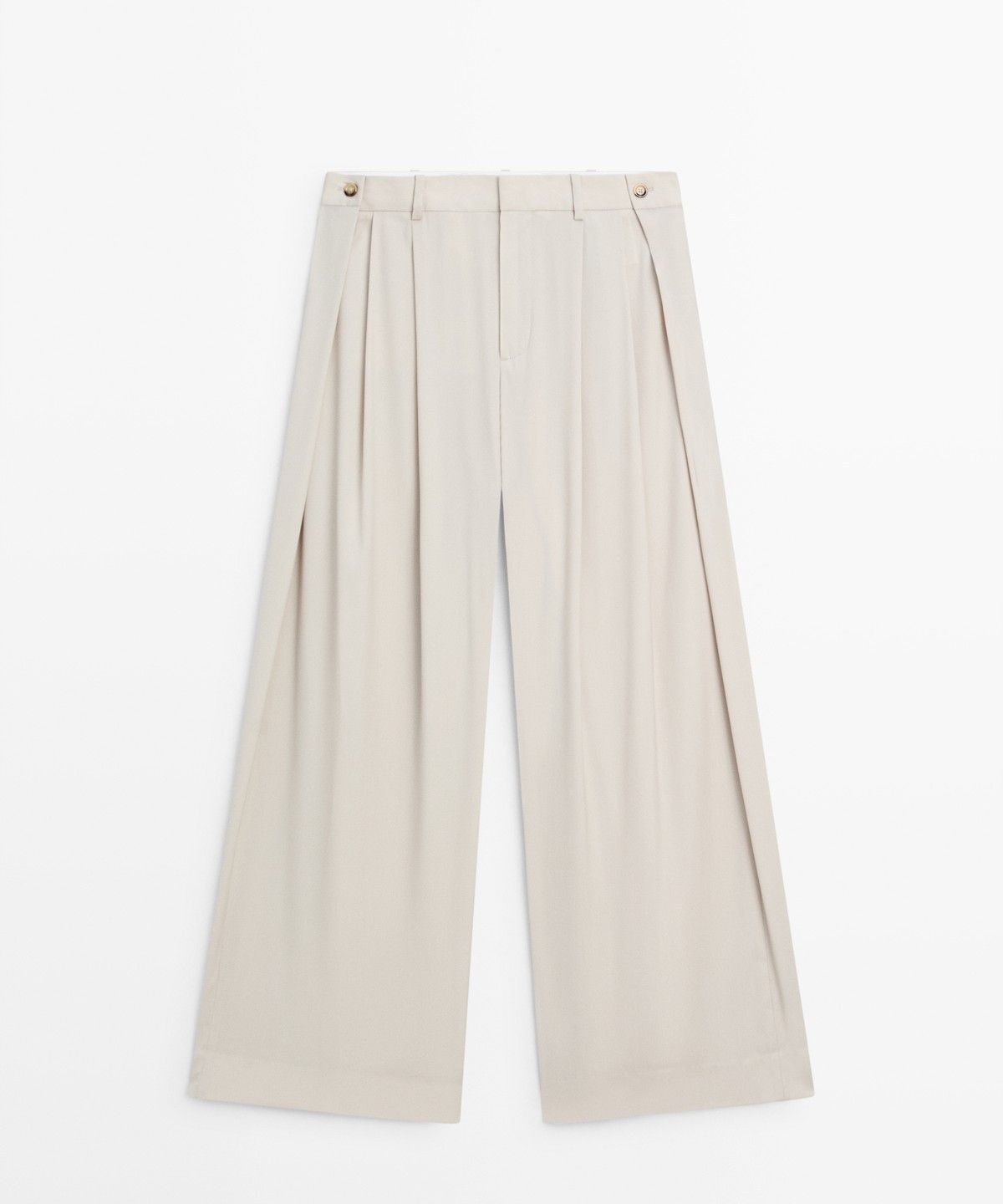 마시모두띠(MASSIMO DUTTI) 울 블렌드 핀턱 버튼 디테일 팬츠