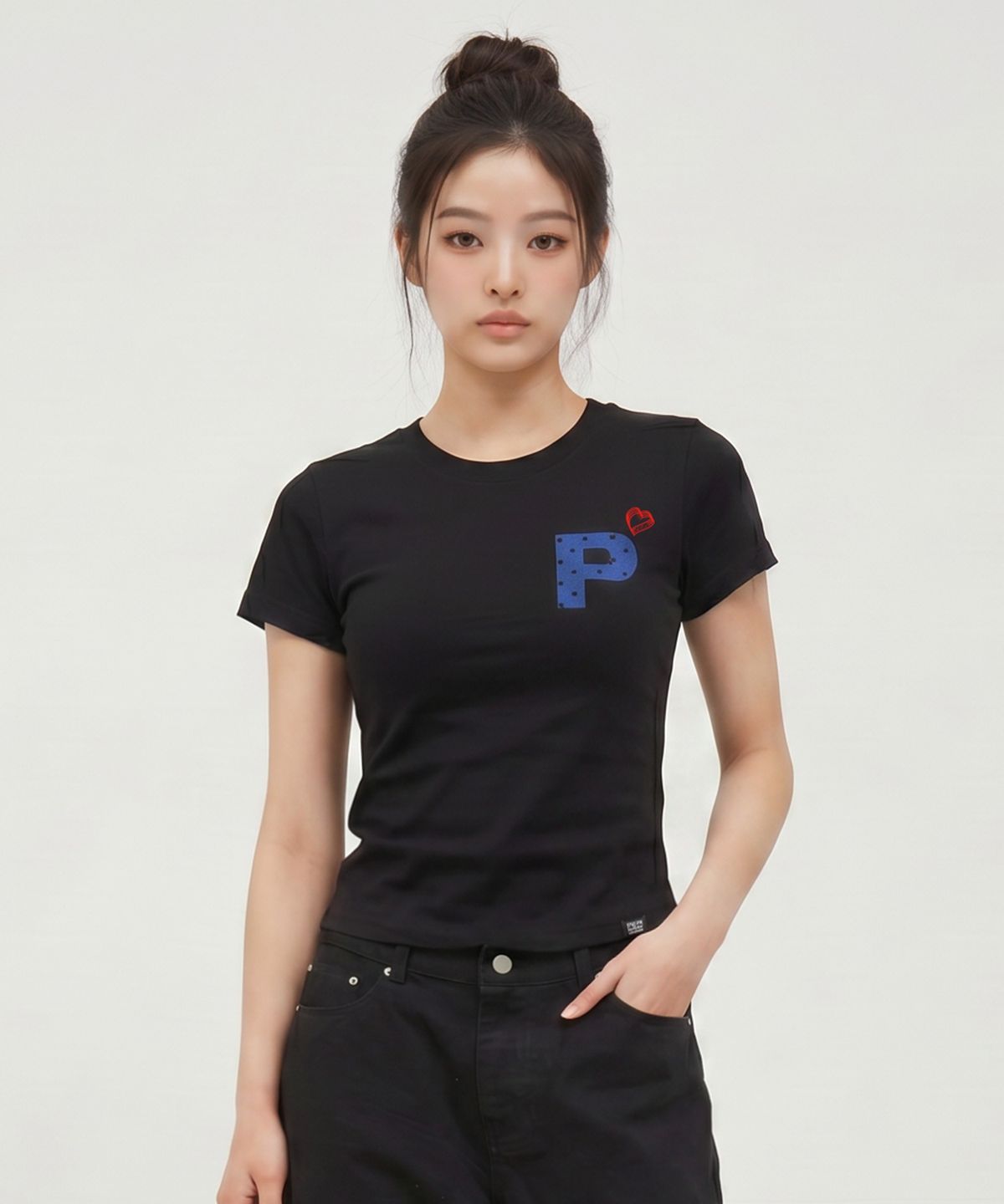 페이드(PEID) PD 폴카 도트P 슬림핏 반팔티 블랙