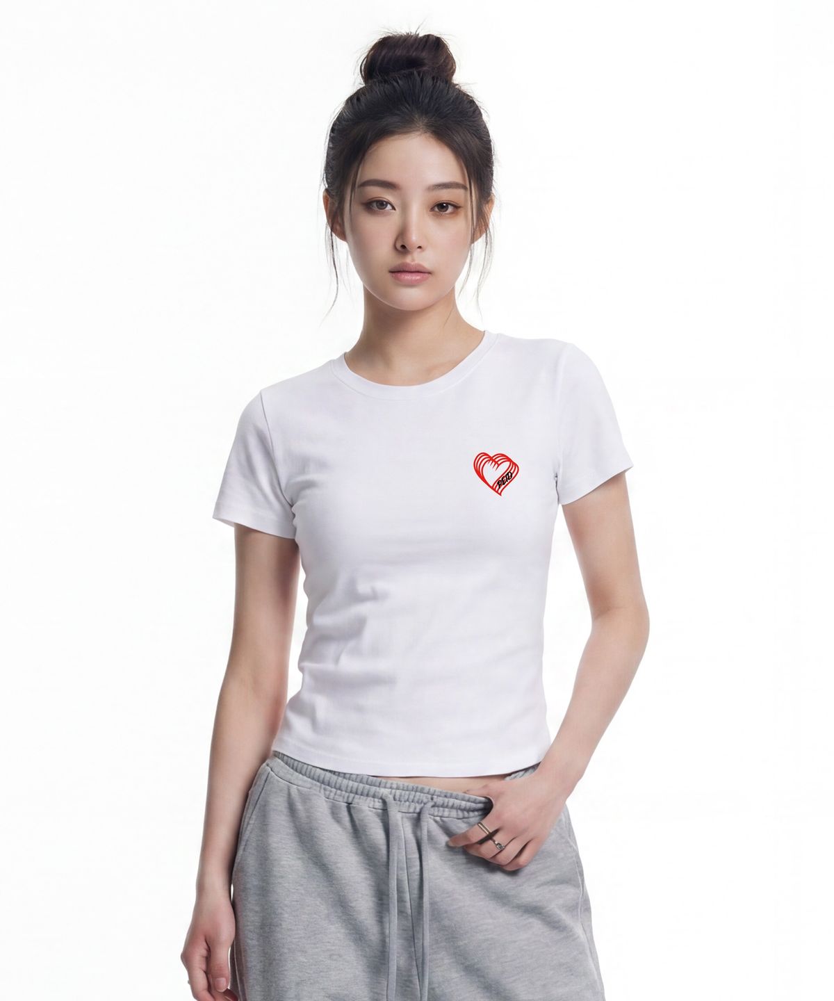 페이드(PEID) PD 스몰하트 슬림핏 반팔티 화이트