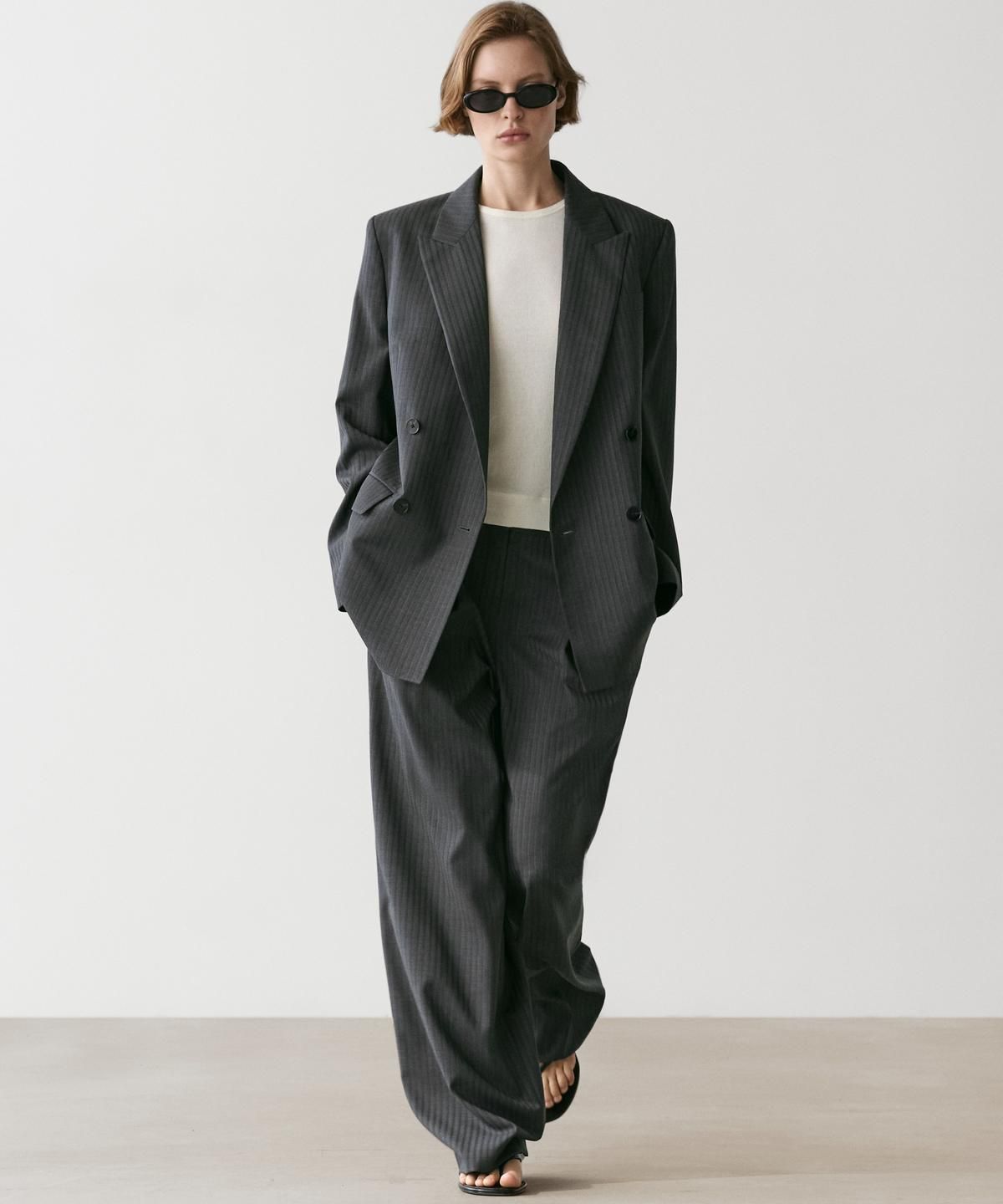 마시모두띠(MASSIMO DUTTI) Pinstripe cool wool blend suit blazer