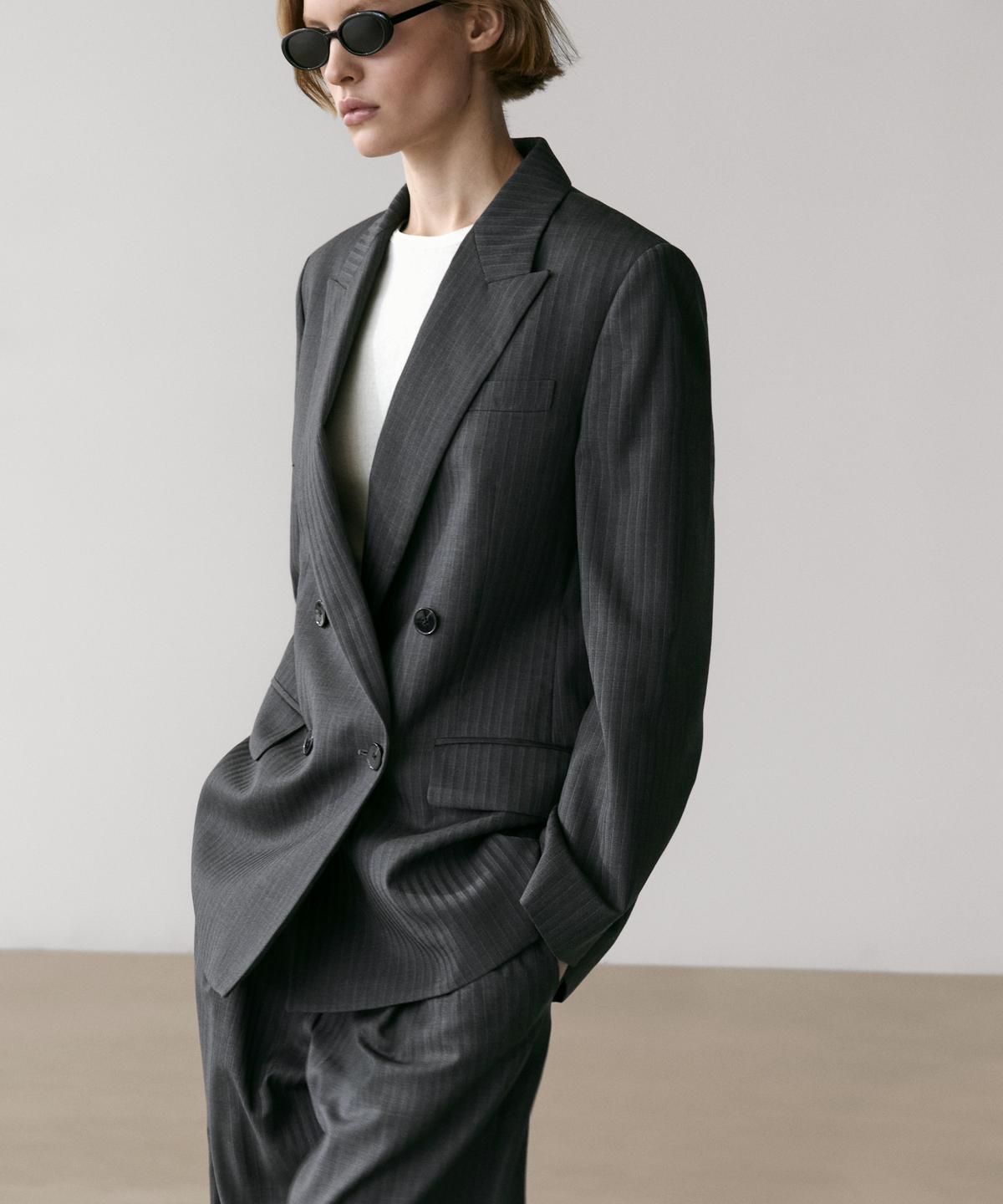 마시모두띠(MASSIMO DUTTI) Pinstripe cool wool blend suit blazer