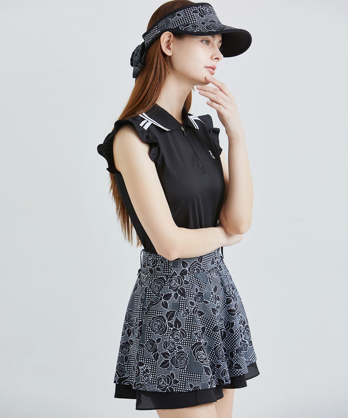 츄쿠츄(CHUCUCHU) 러플 백 메쉬 카라 슬리브리스 탑 (BLACK) CBFSS-TS012W