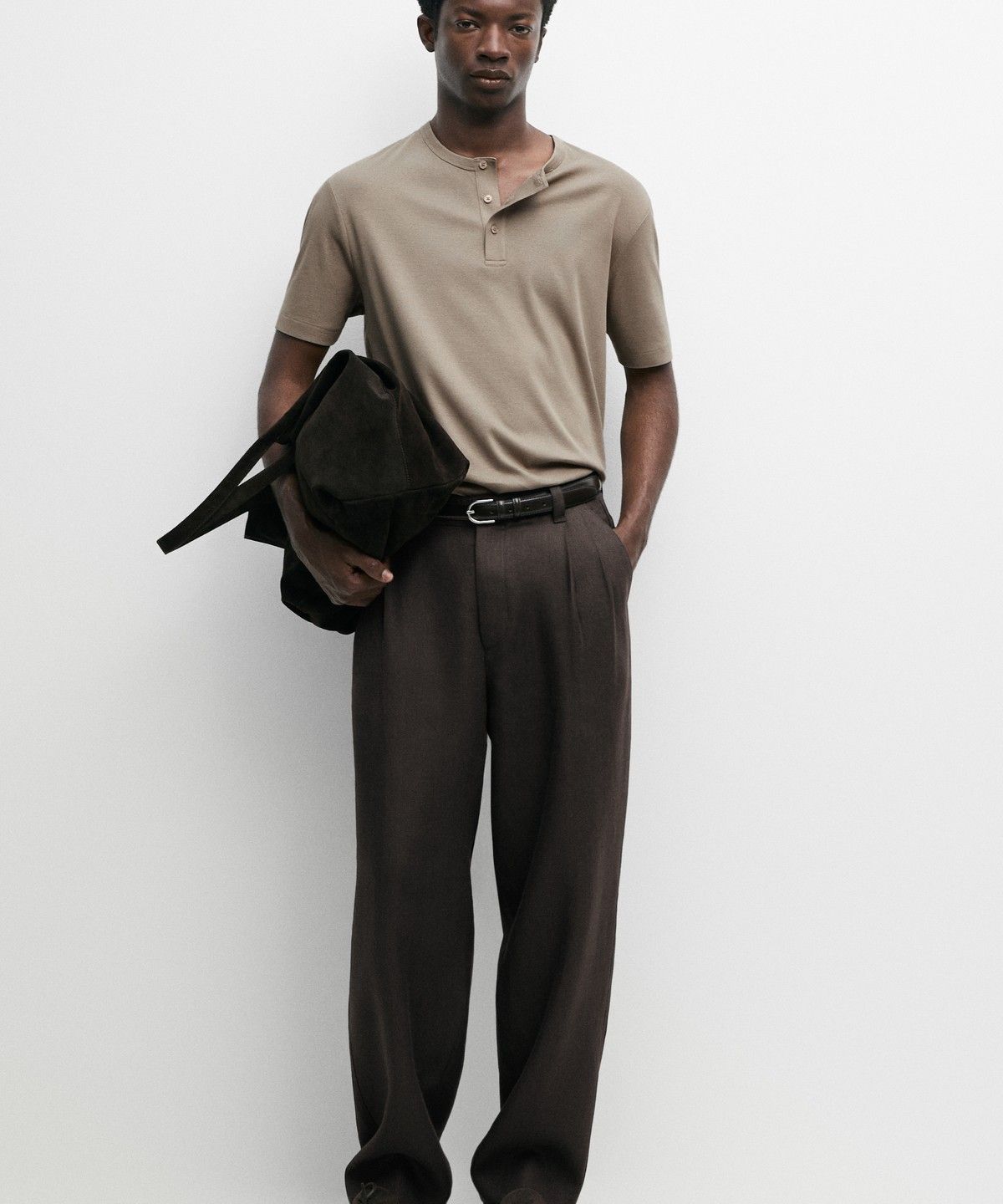 마시모두띠(MASSIMO DUTTI) 100% 코튼 헨리넥 티셔츠