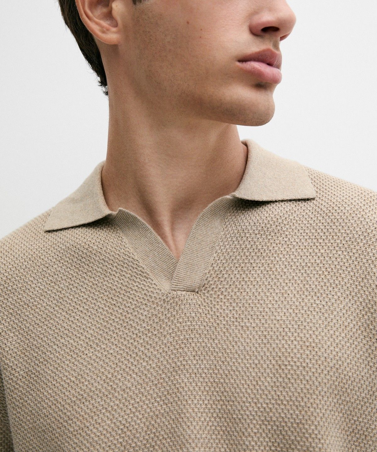 마시모두띠(MASSIMO DUTTI) 코튼 블렌드 브이넥 니트 폴로 셔츠