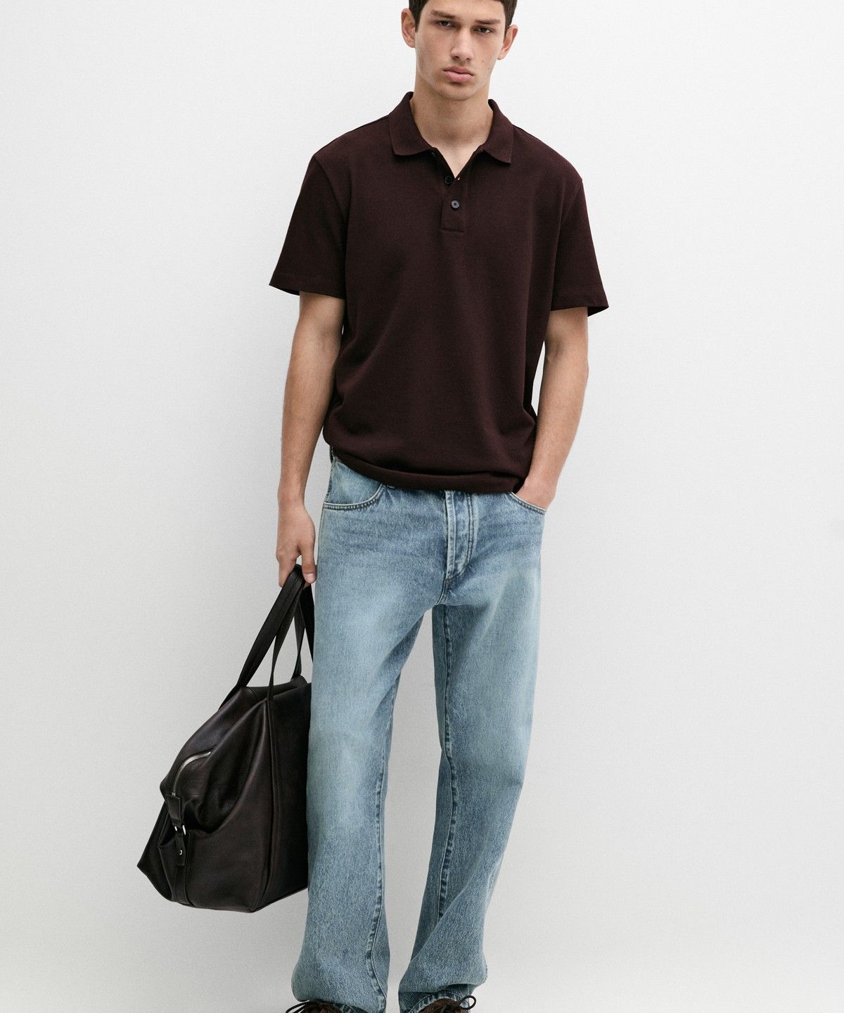 마시모두띠(MASSIMO DUTTI) 코튼 블렌드 브이넥 니트 폴로 셔츠