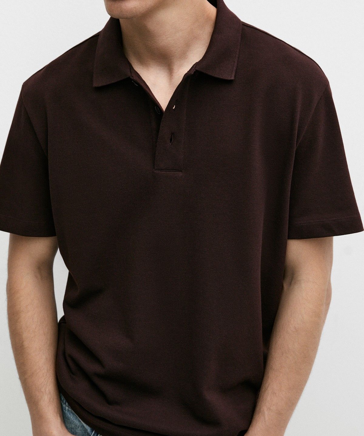 마시모두띠(MASSIMO DUTTI) 코튼 블렌드 브이넥 니트 폴로 셔츠