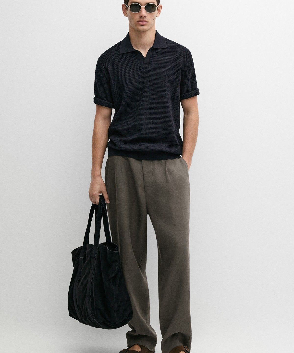 마시모두띠(MASSIMO DUTTI) 코튼 블렌드 브이넥 니트 폴로 셔츠