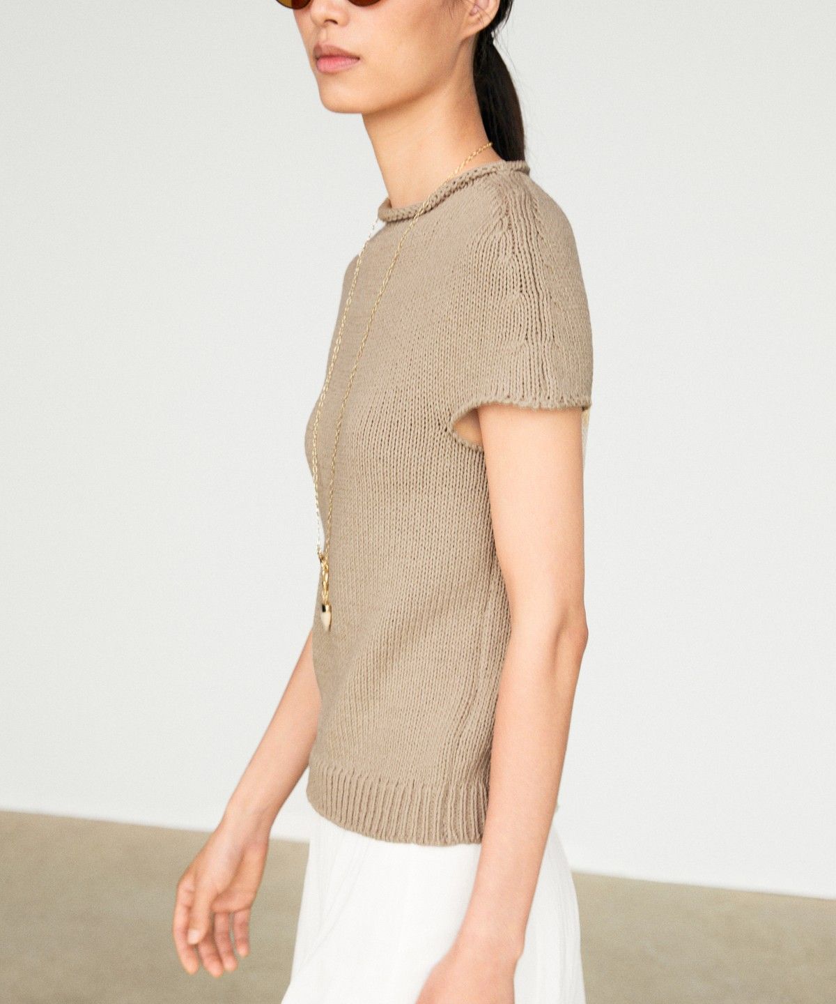 마시모두띠(MASSIMO DUTTI) 코튼 블렌드 롤 넥 반팔 니트