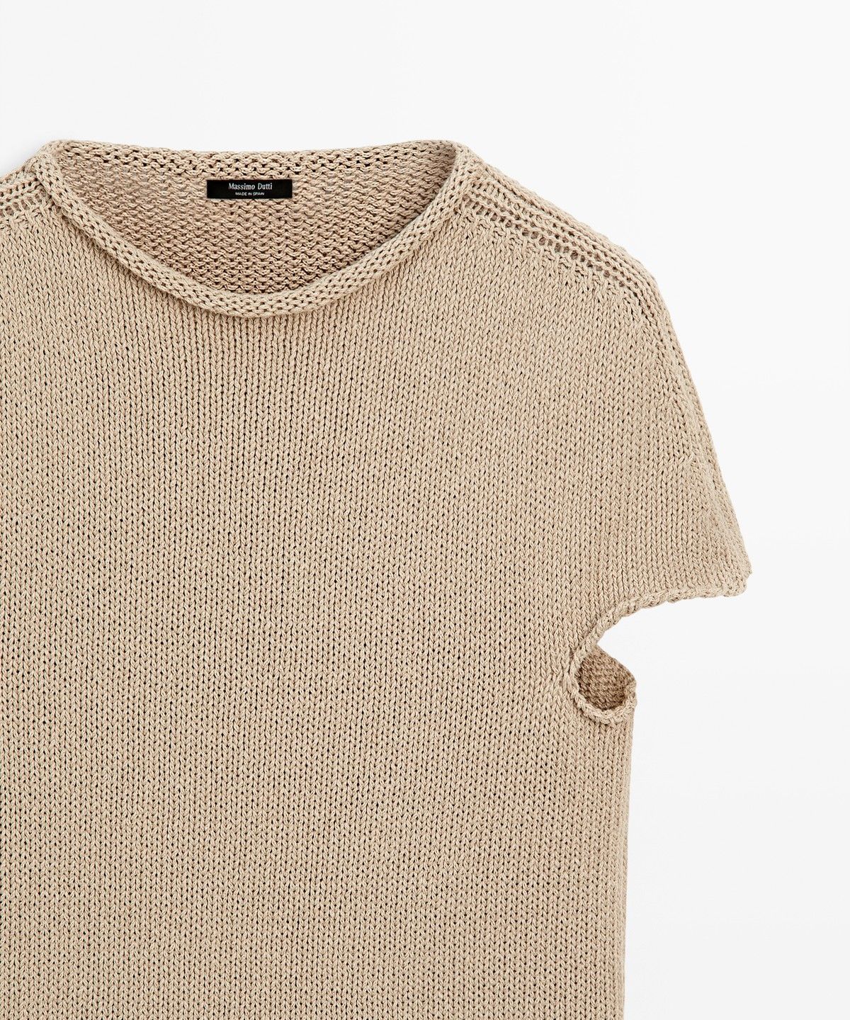 마시모두띠(MASSIMO DUTTI) 코튼 블렌드 롤 넥 반팔 니트