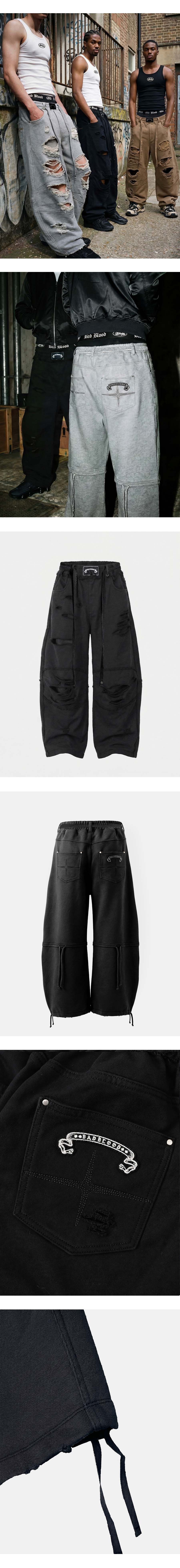 MUSINSA | BADBLOOD Destroyed Raw-Edge Joggers - Black