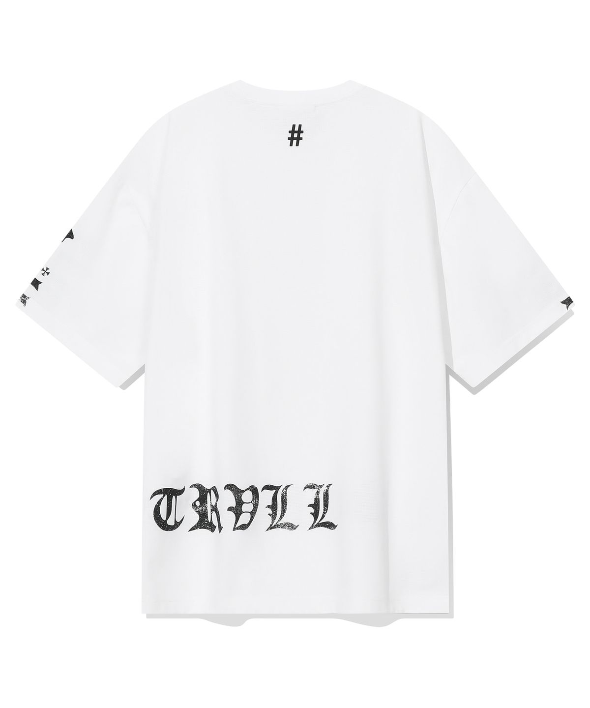 빈트릴(BEENTRILL) 고딕 레터링 오버핏 메쉬 티셔츠(화이트)