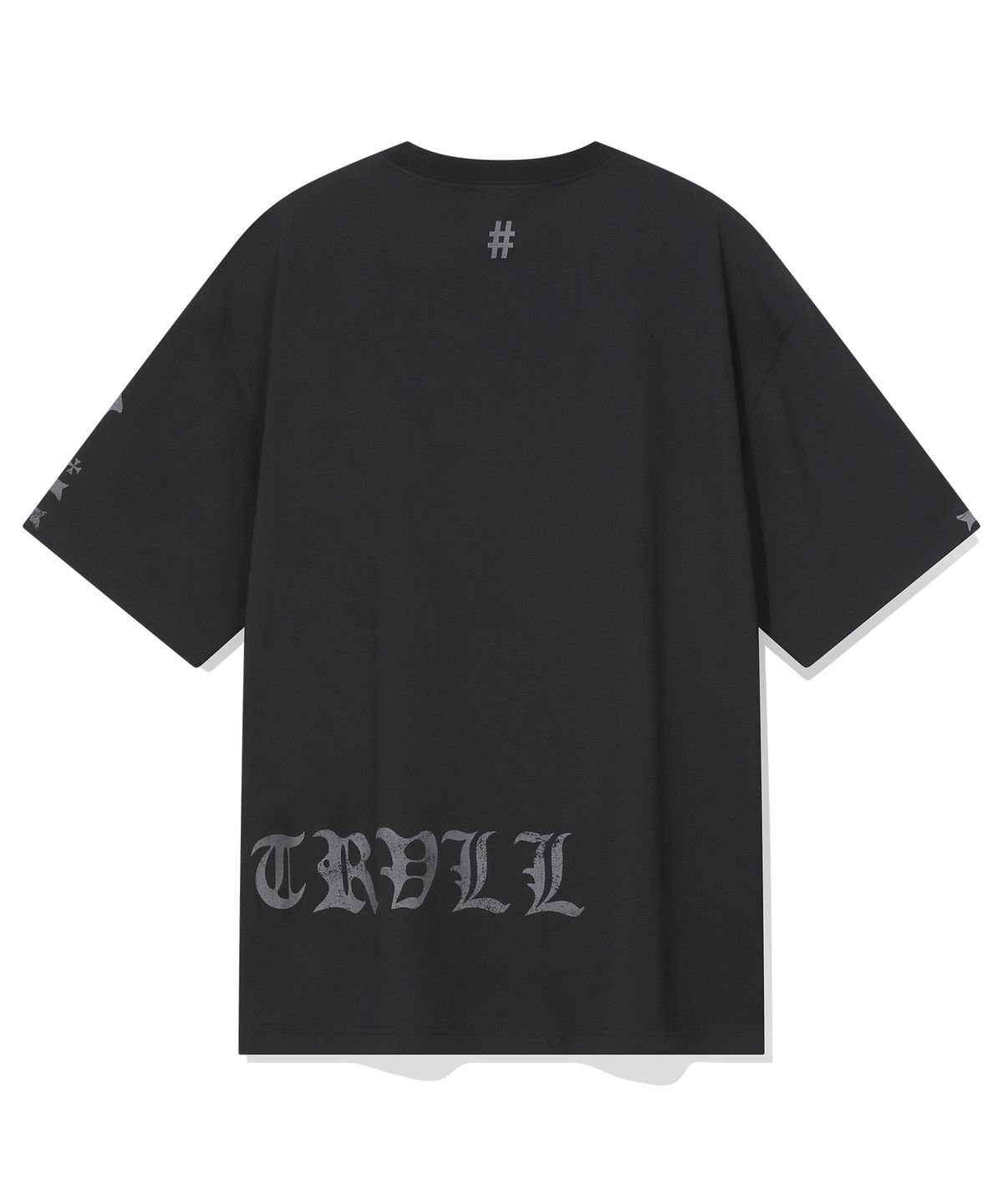 빈트릴(BEENTRILL) 고딕 레터링 오버핏 메쉬 티셔츠(블랙)