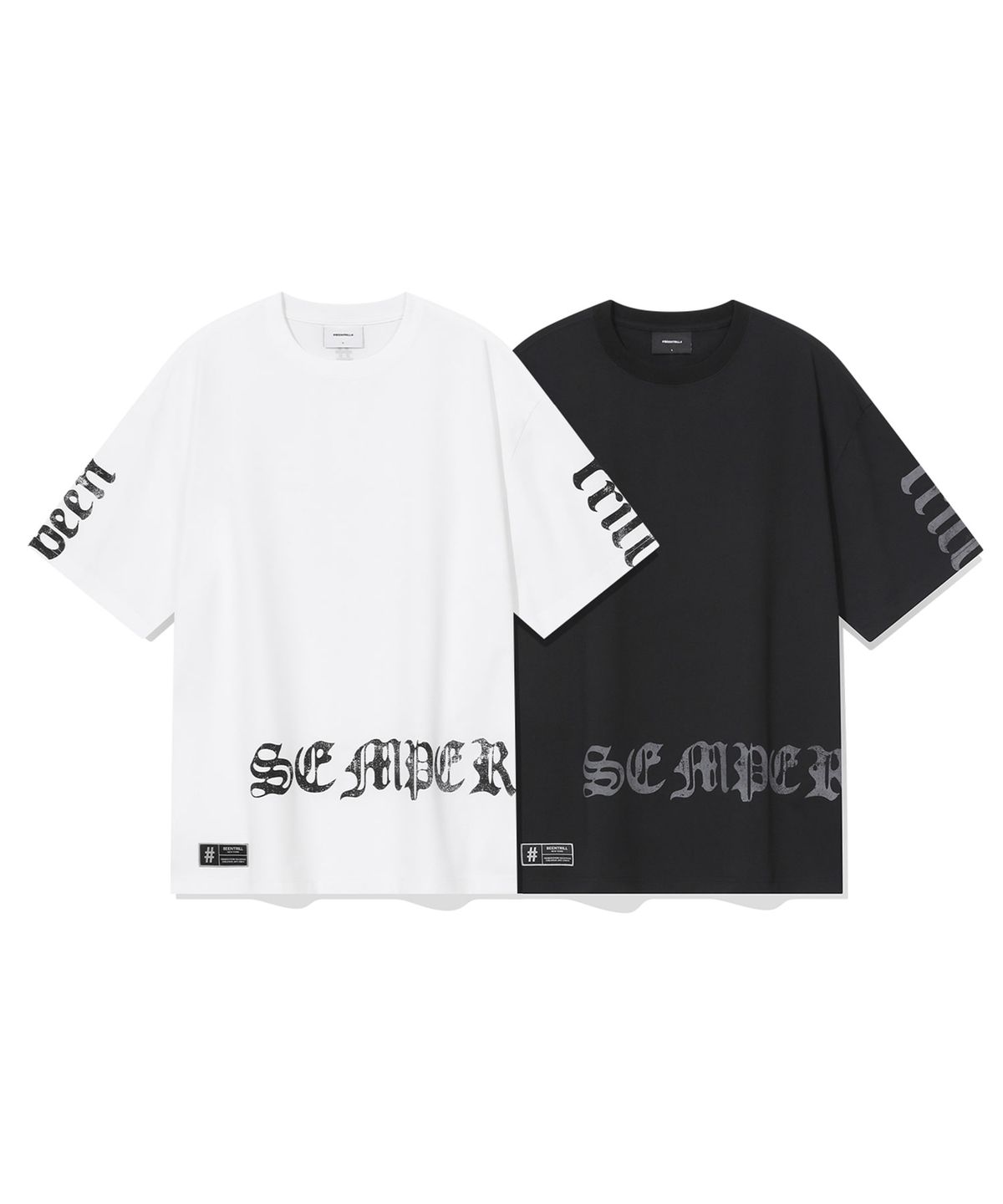 빈트릴(BEENTRILL) 고딕 레터링 오버핏 메쉬 티셔츠(블랙)