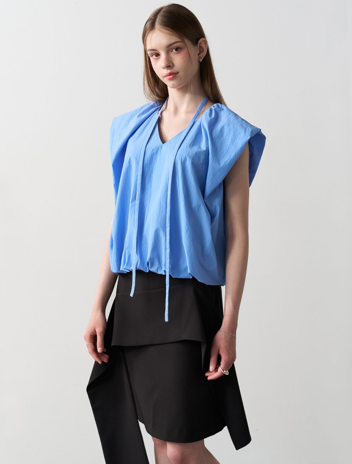 르이엘(LE YIEL) Shirring Volume Blouse_Blue 셔링 볼륨 블라우스_블루