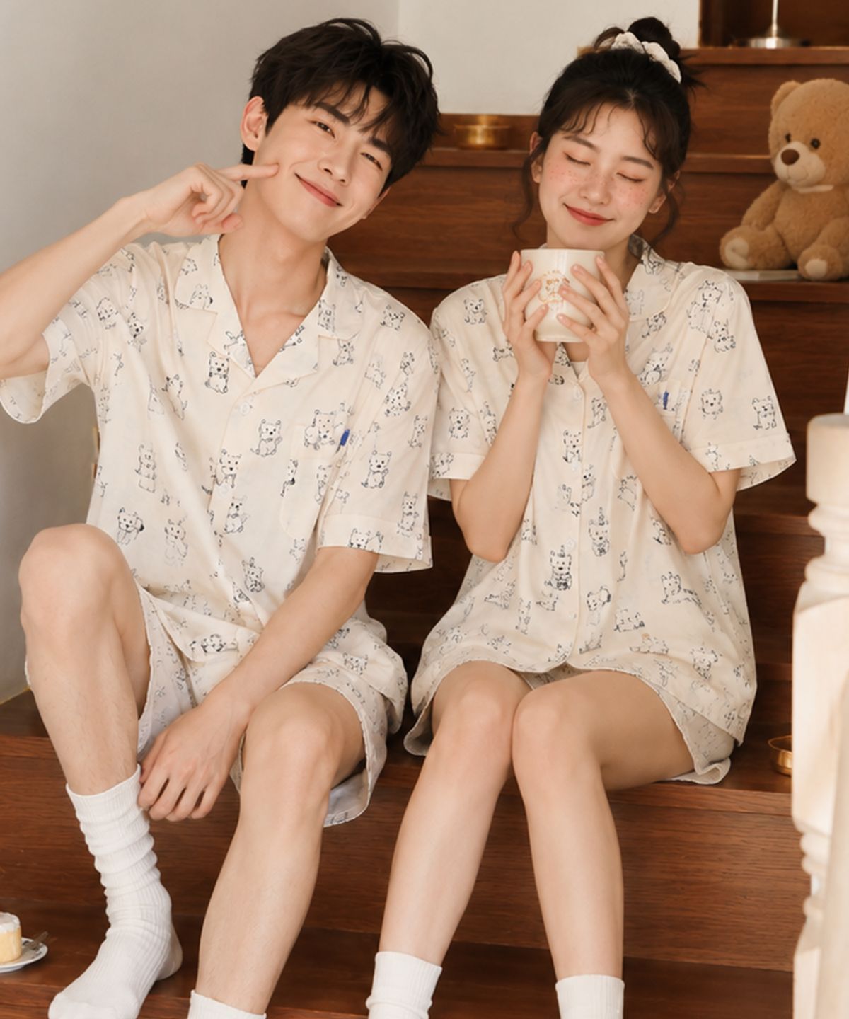 파란(PALAN) 스니프 요루면 커플 반팔잠옷 세트 여름 시원한 파자마