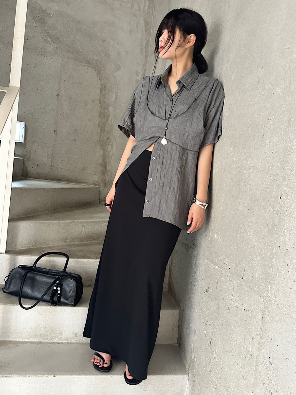 아포엠(APOEM) Soft Crease Blouse Set (3C)