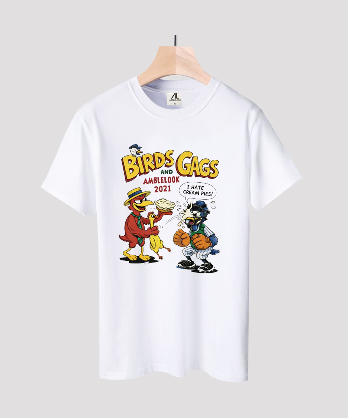 엠블룩(AMBLELOOK) 프리미엄 면스판 라운드 반팔티 BIRDS GAGS (4color)