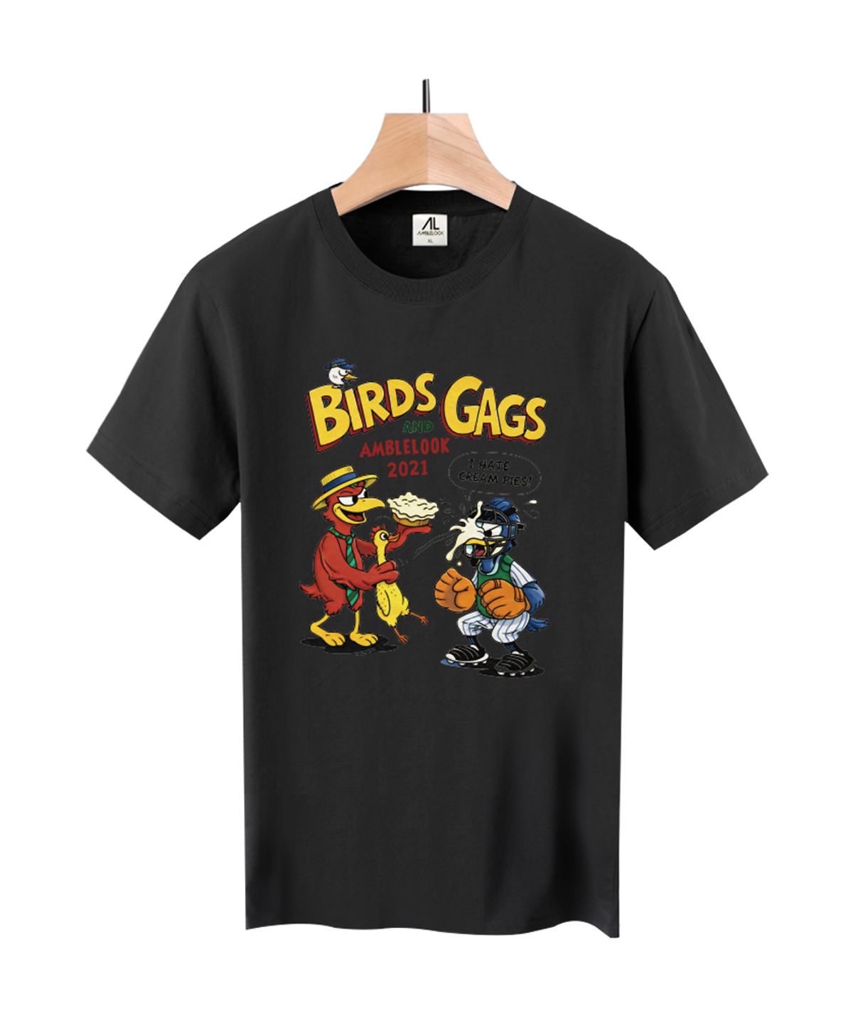 엠블룩(AMBLELOOK) 프리미엄 면스판 라운드 반팔티 BIRDS GAGS (4color)