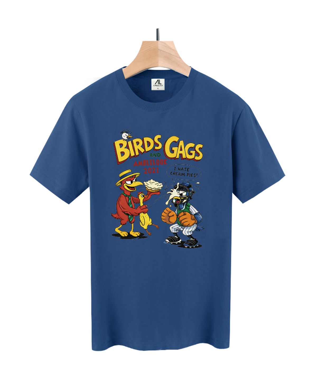 엠블룩(AMBLELOOK) 프리미엄 면스판 라운드 반팔티 BIRDS GAGS (4color)