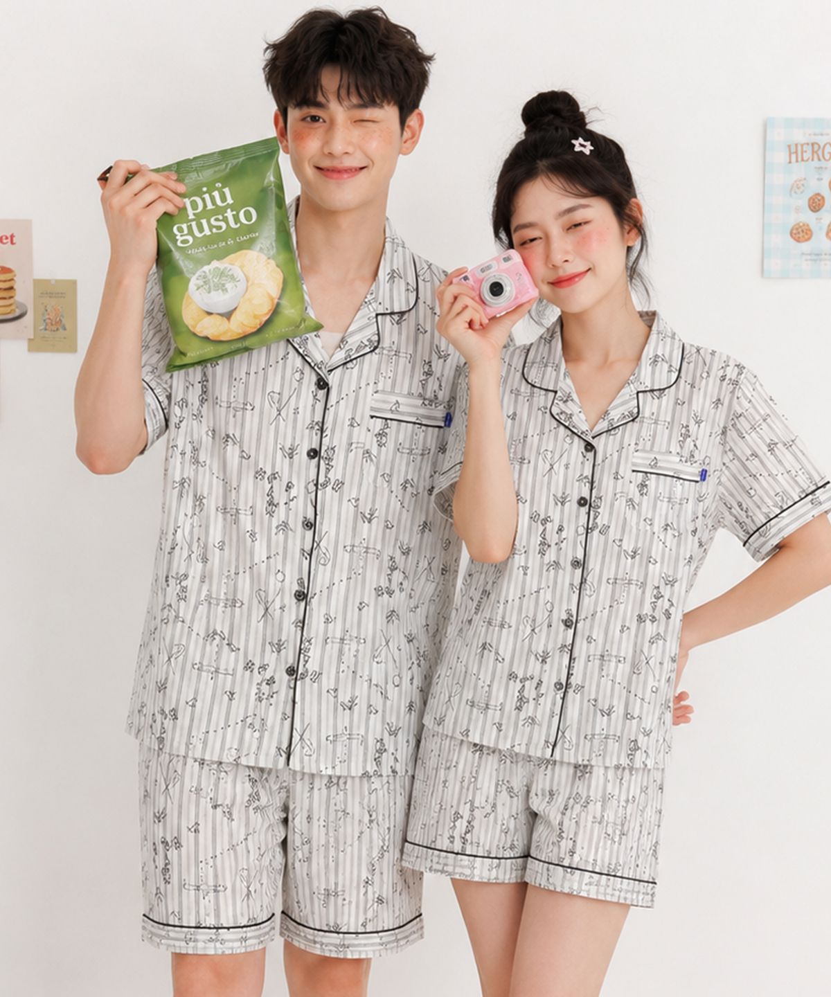 파란(PALAN) 지오 요루면 스트라이프 커플 반팔잠옷 세트 여름 시원한 파자마