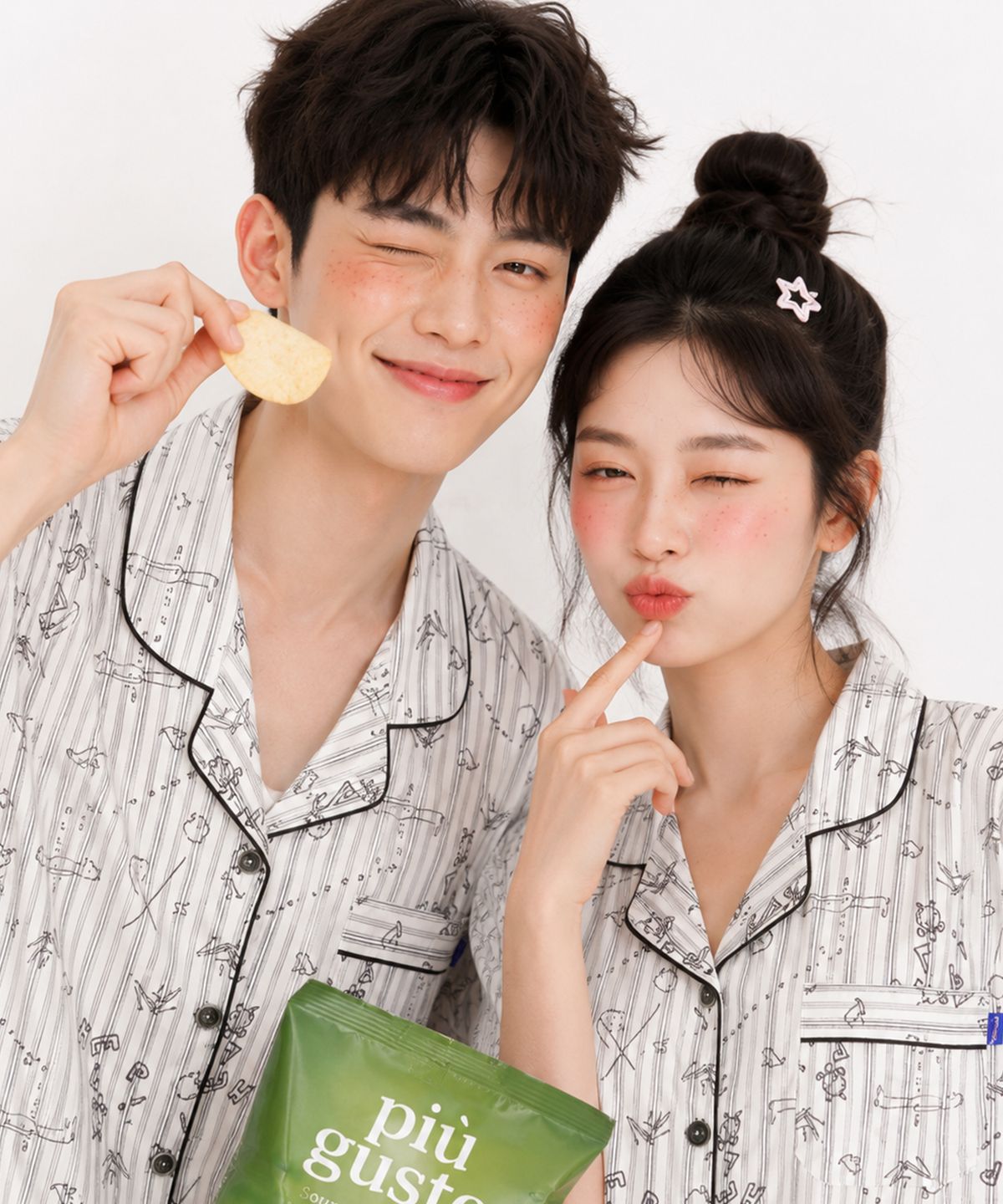 파란(PALAN) 지오 요루면 스트라이프 커플 반팔잠옷 세트 여름 시원한 파자마