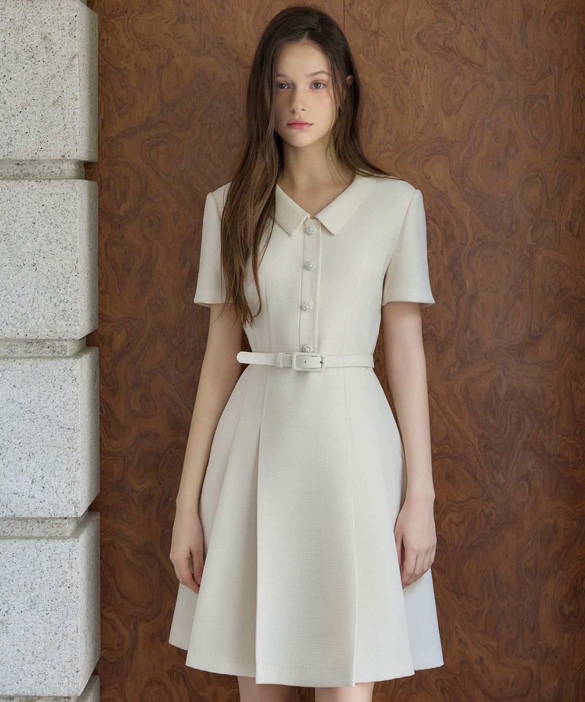 쥴리앤칼라(JULIY&CALLA) 26HS 러브바이유 마치 썸머트위드 원피스 베이지 하객룩세레모니룩