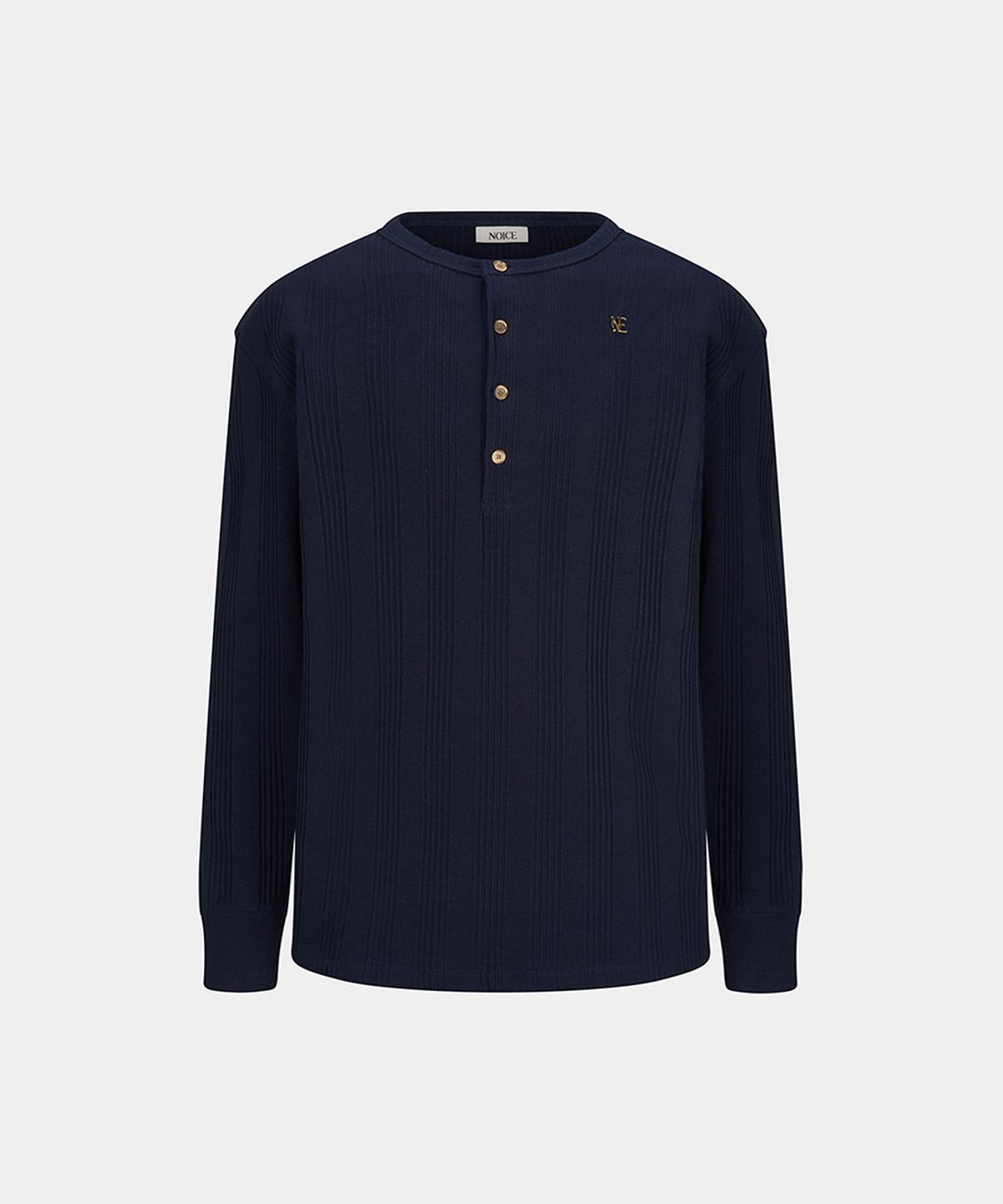노이스(NOICE) COTTON RIBBED LONG SLEEVES HENLEY NECK - NAVY