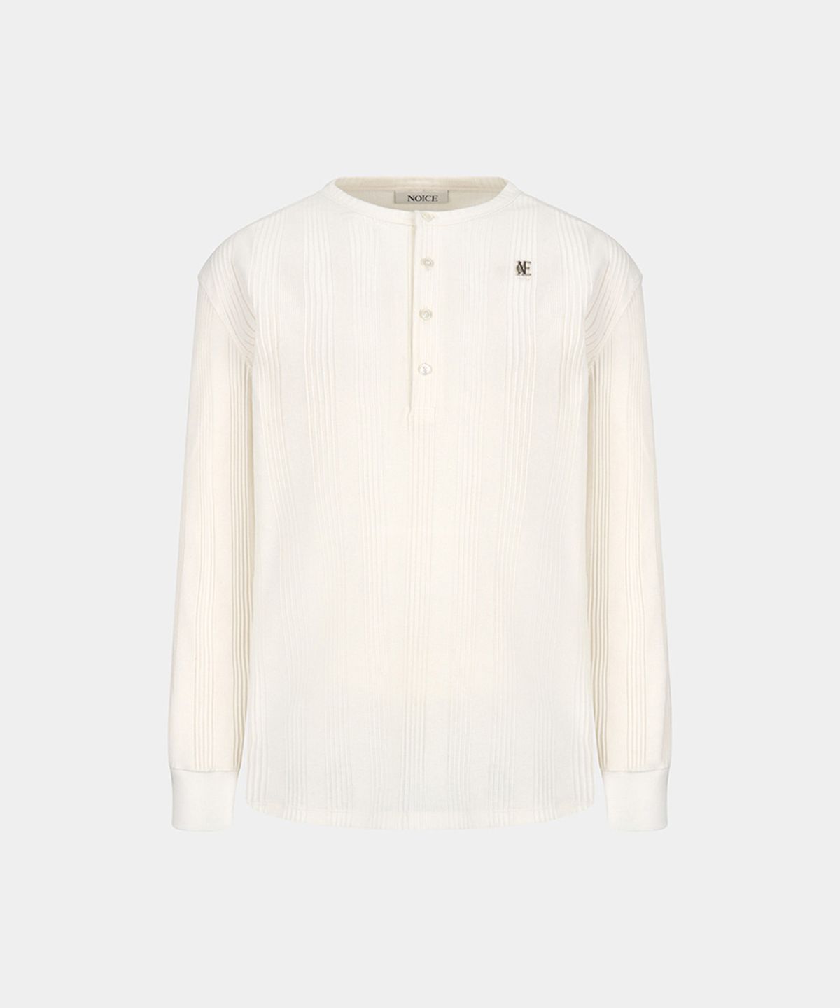 노이스(NOICE) COTTON RIBBED LONG SLEEVES HENLEY NECK - WHITE
