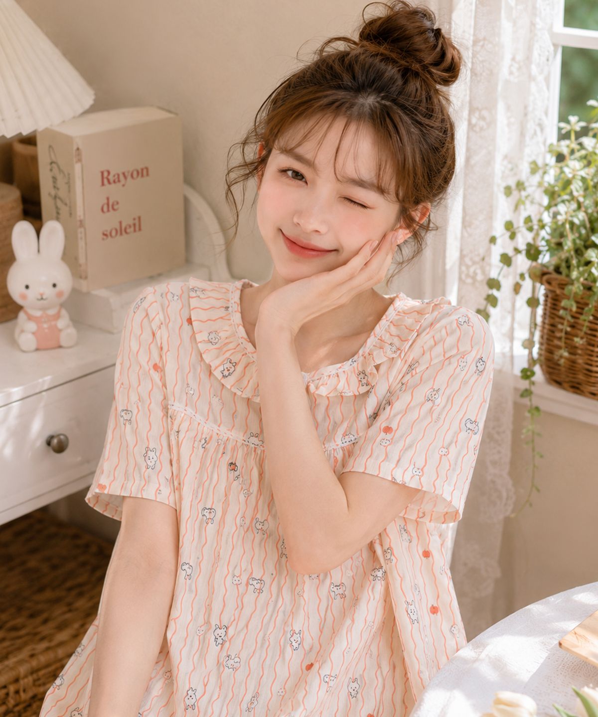 파란(PALAN) 애플바니 요루면 반팔 원피스 여성 잠옷 여름 시원한 파자마 홈웨어