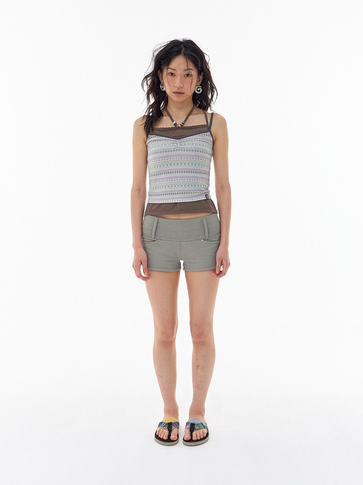익스파이어드걸(EXPIRED GIRL) Rivet Micro Shorts Moss Grey