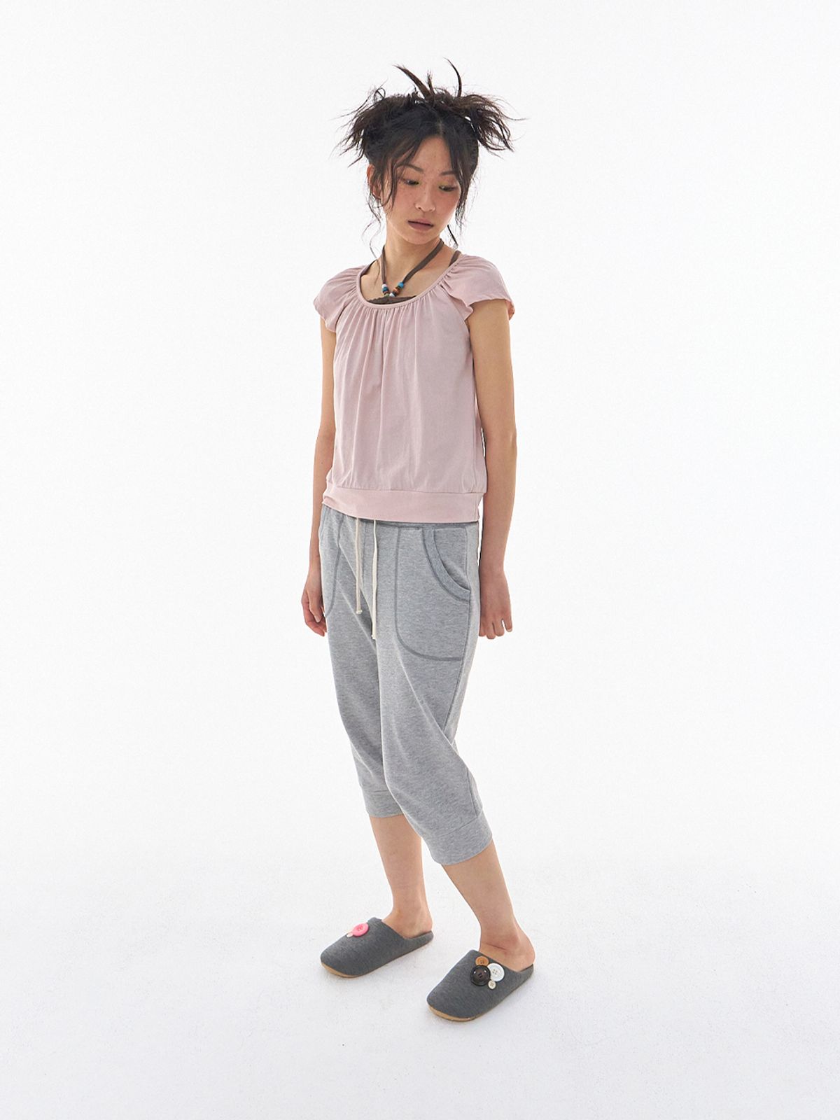 익스파이어드걸(EXPIRED GIRL) Easy Cropped Pants Melange Grey