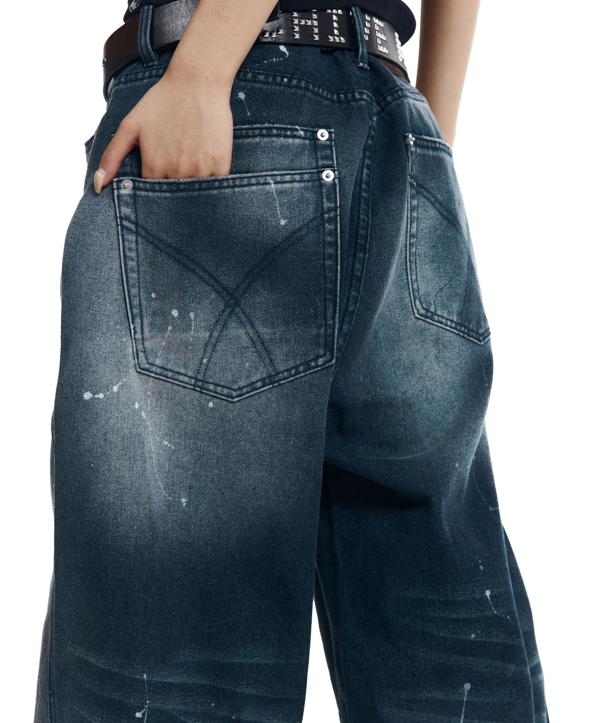 아캄(AAKAM) Splatter Painted Denim Pants (Blue)