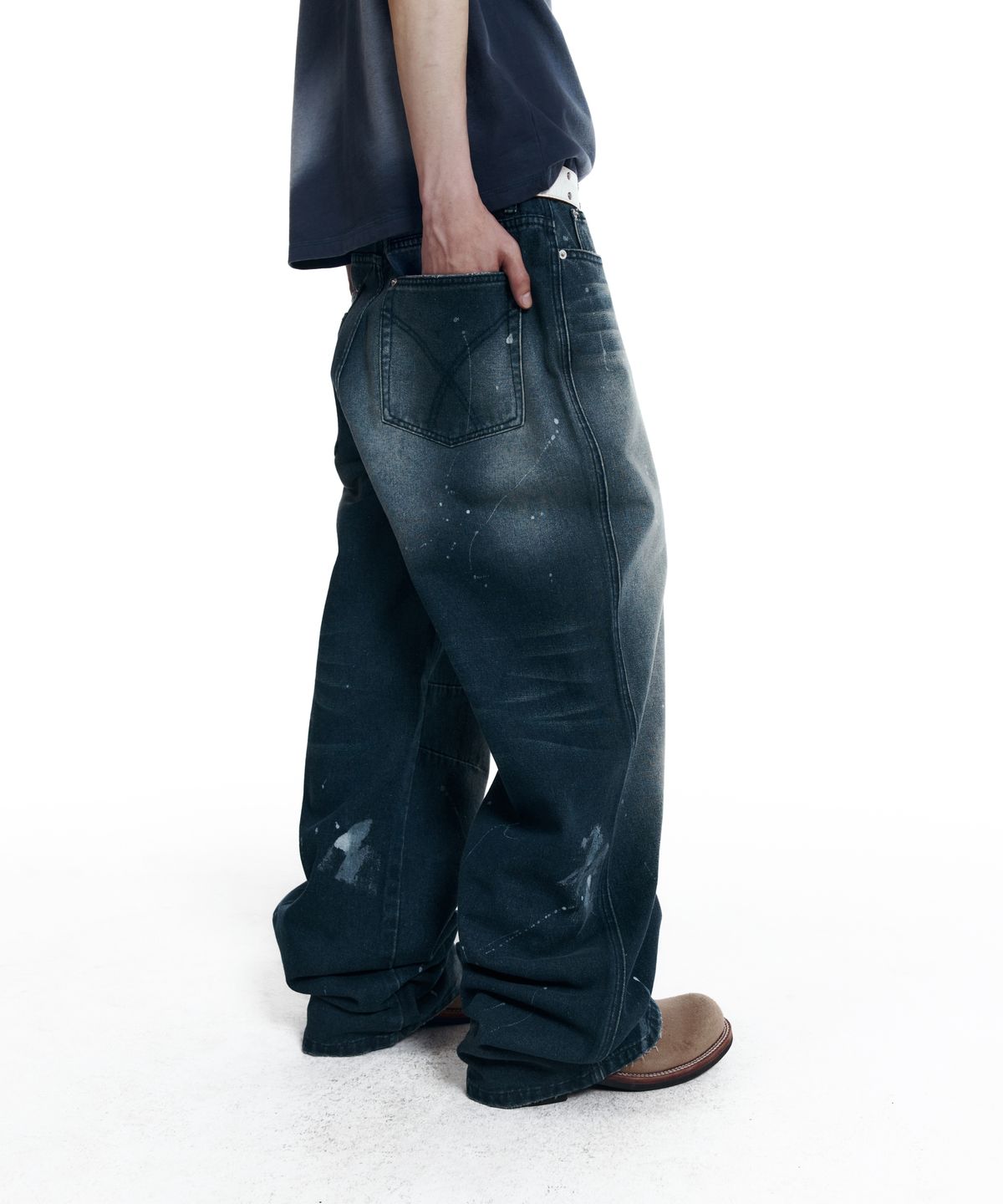 아캄(AAKAM) Splatter Painted Denim Pants (Blue)