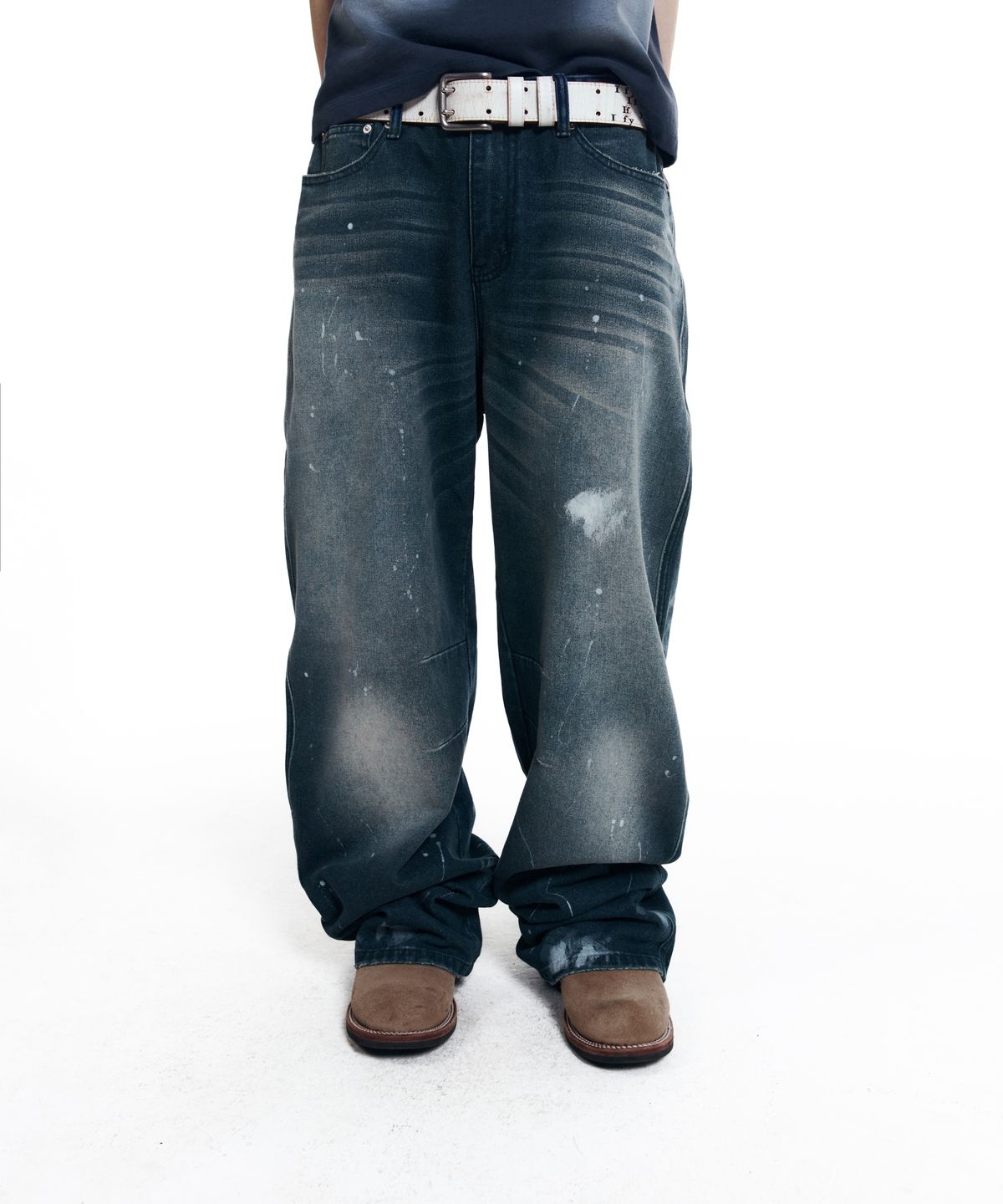 아캄(AAKAM) Splatter Painted Denim Pants (Blue)