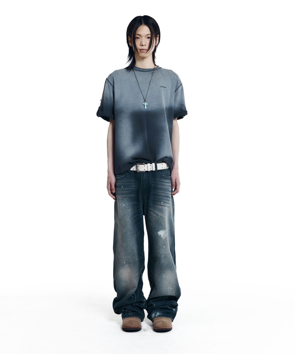아캄(AAKAM) Splatter Painted Denim Pants (Blue)