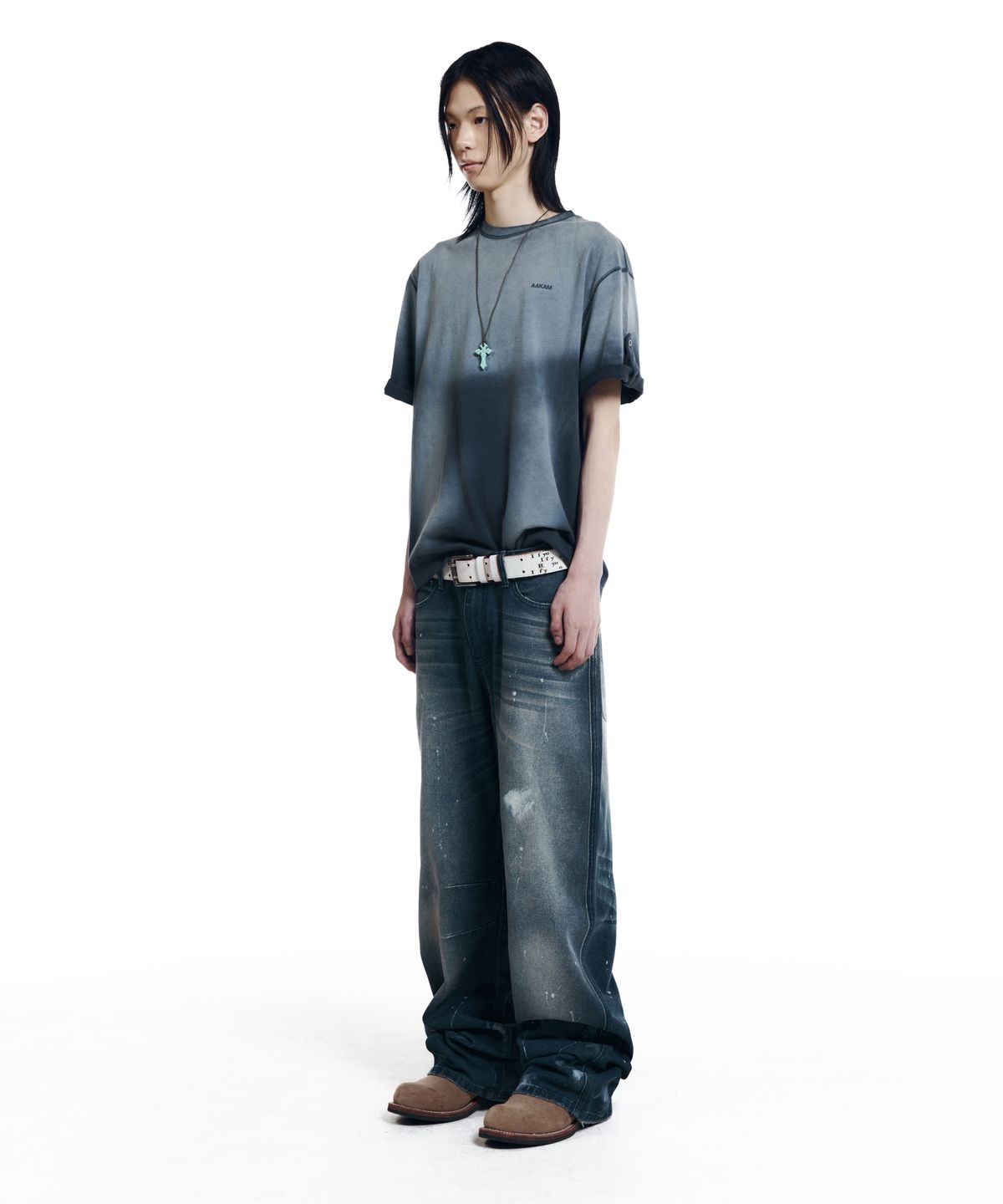 아캄(AAKAM) Splatter Painted Denim Pants (Blue)