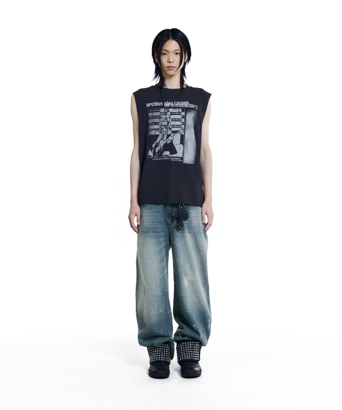 아캄(AAKAM) Splatter Painted Denim Pants (Sky Blue)