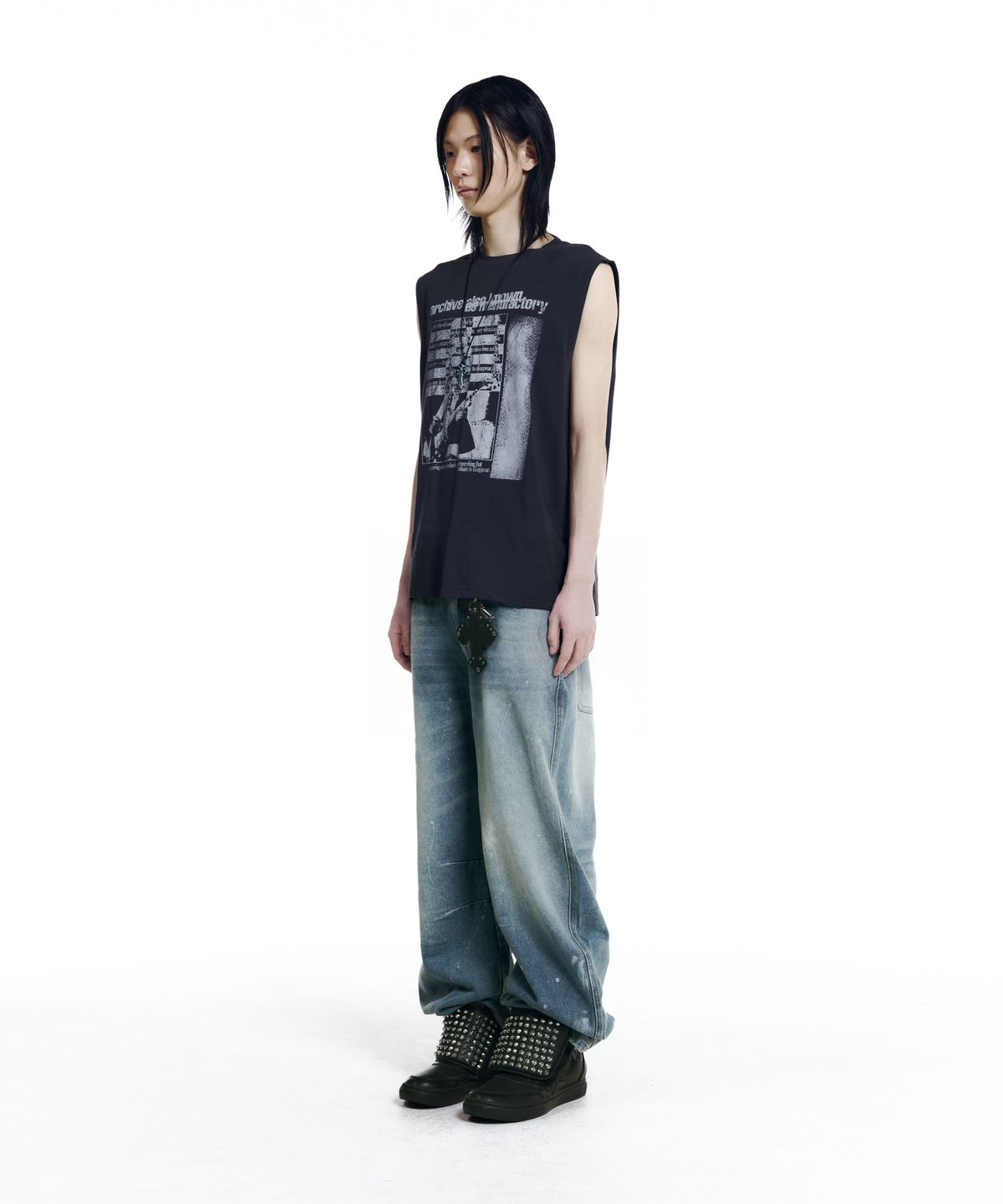 아캄(AAKAM) Splatter Painted Denim Pants (Sky Blue)