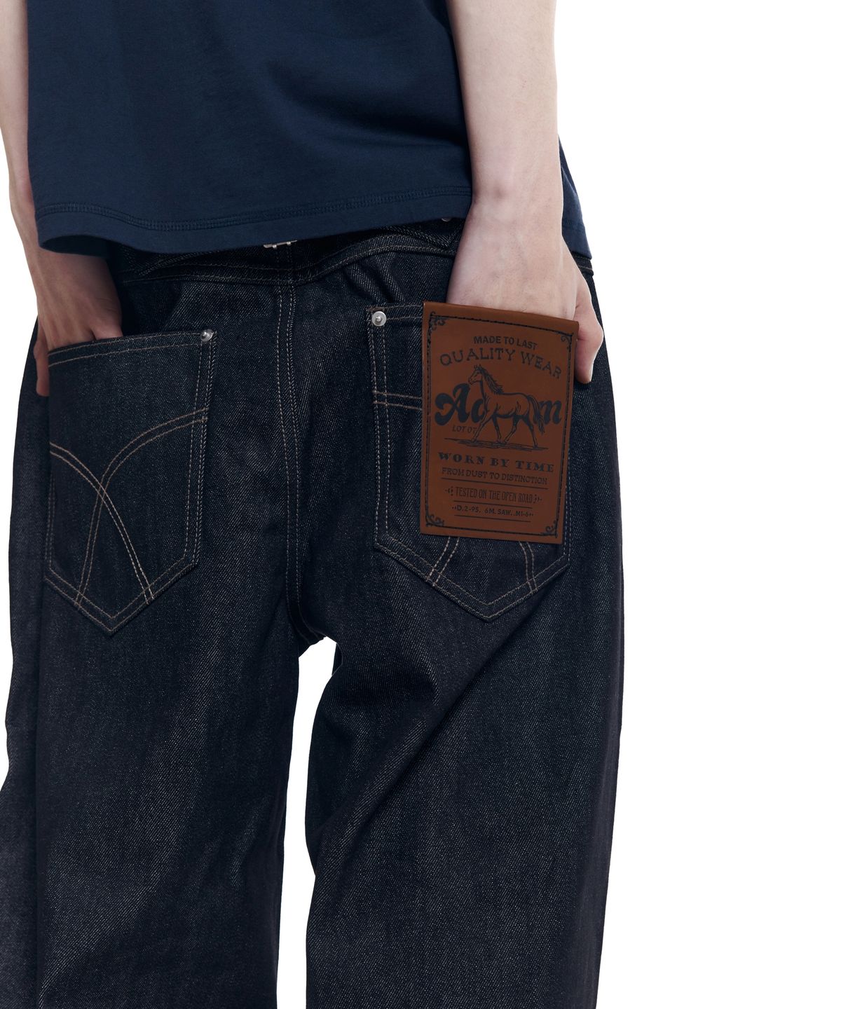 아캄(AAKAM) Leather Label Denim Pants (Black)