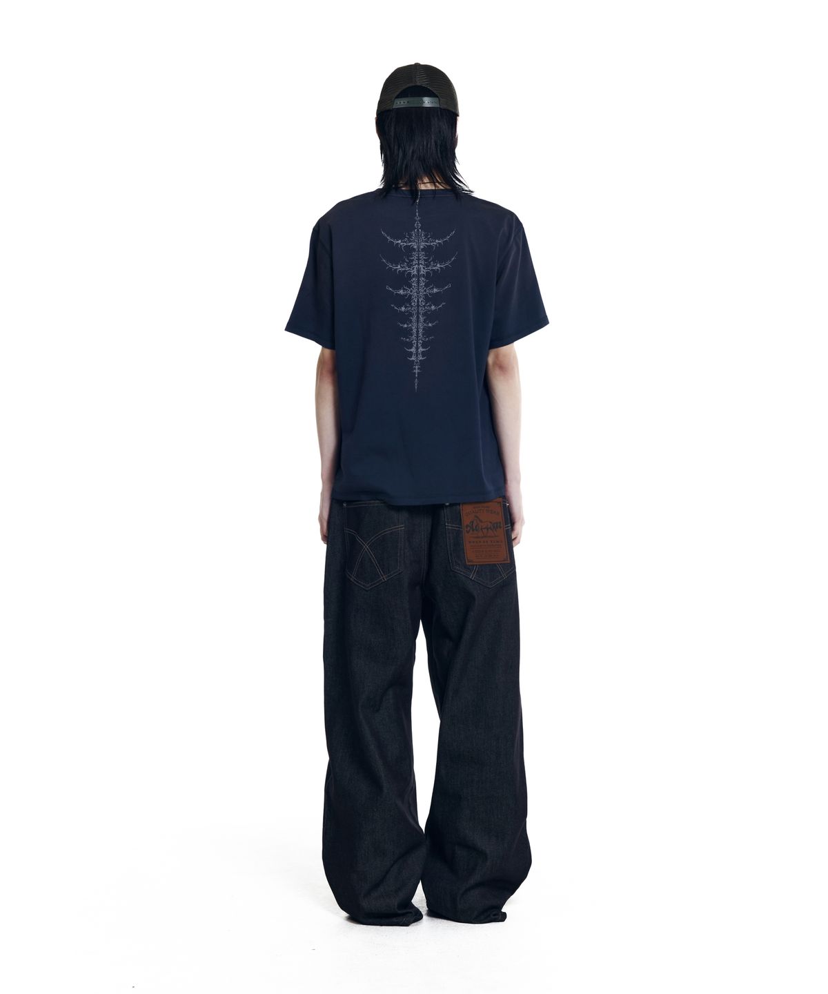 아캄(AAKAM) Leather Label Denim Pants (Black)